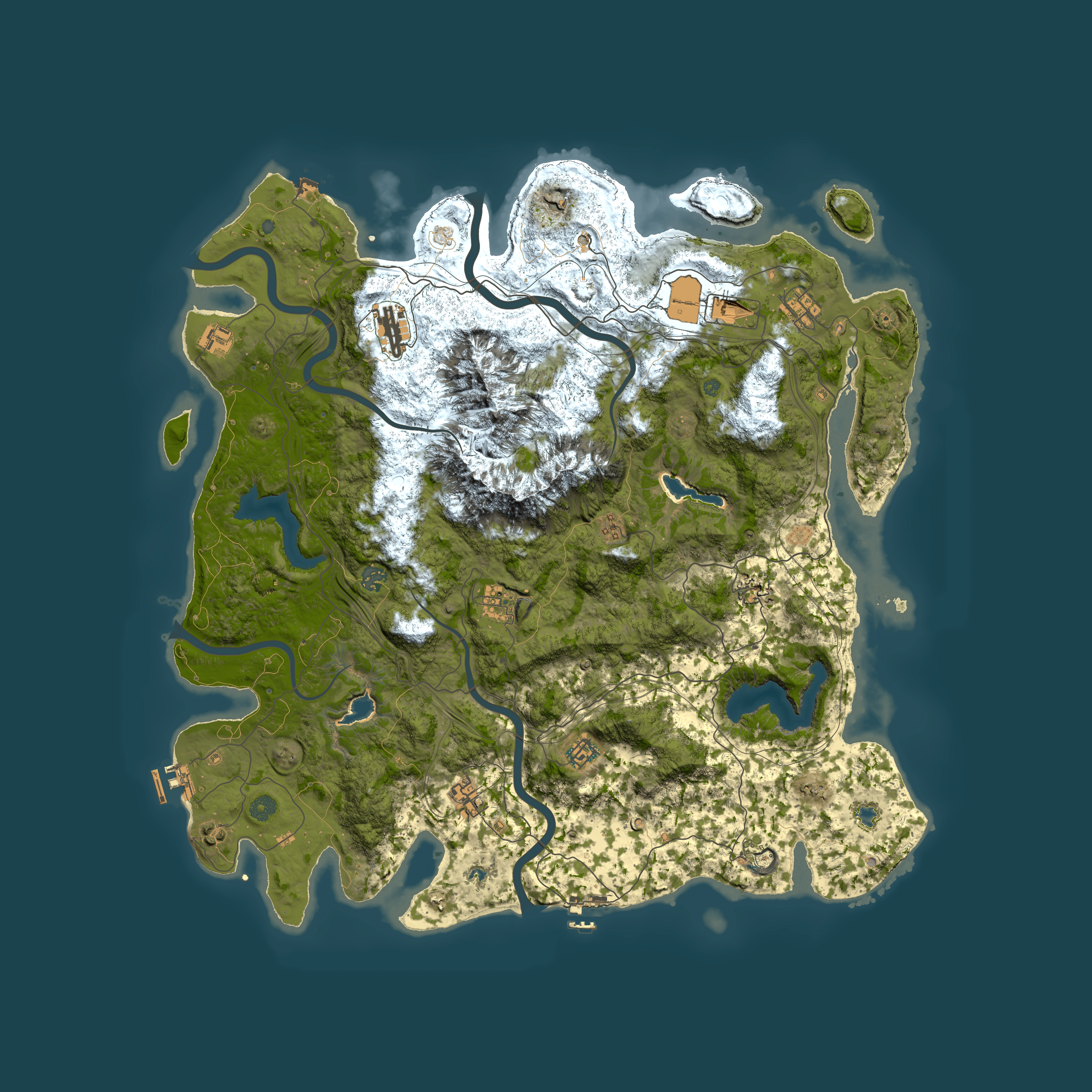 Full top-down render of Rust map seed 428135284, 5000x5000m