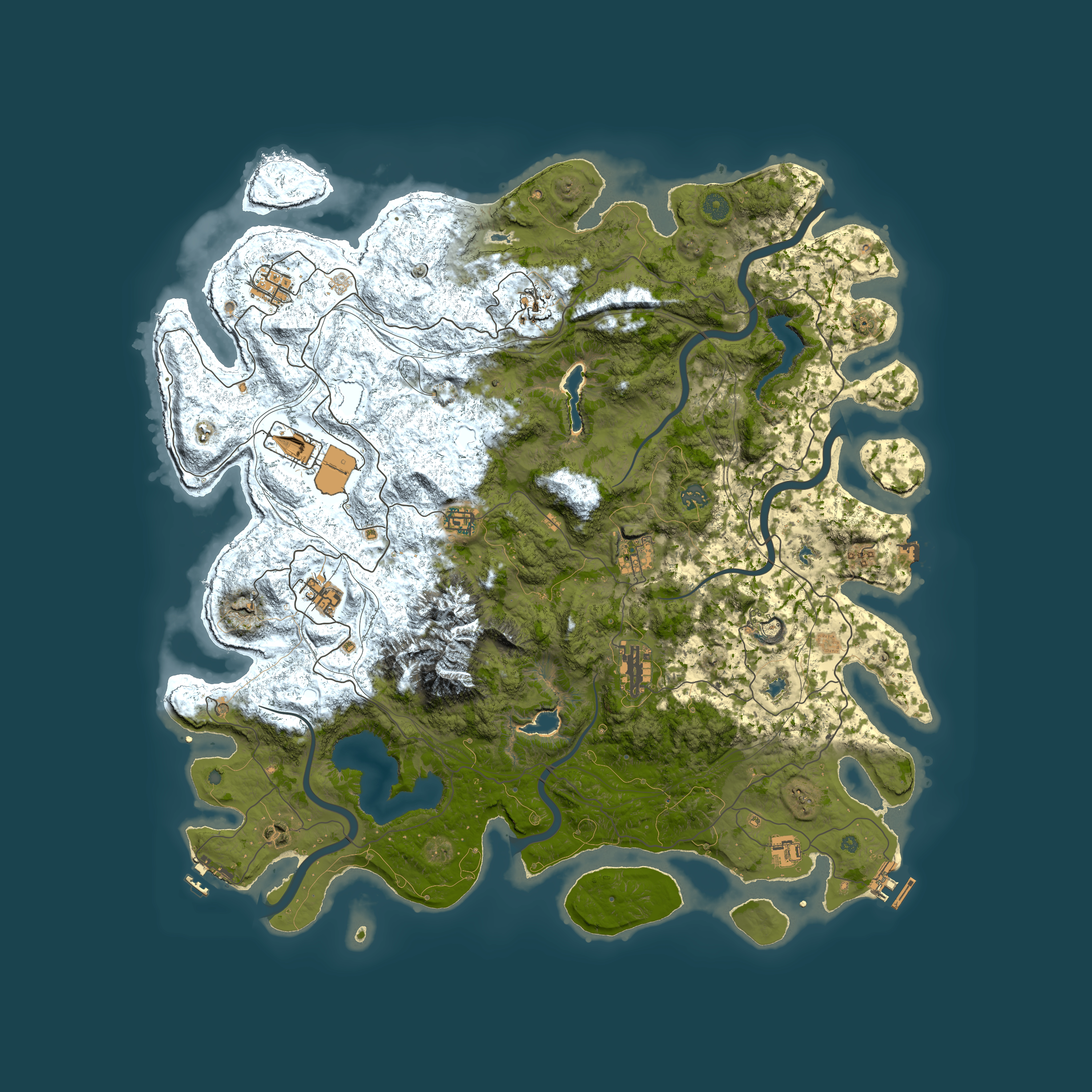 Full top-down render of Rust map seed 2079592249, 5000x5000m