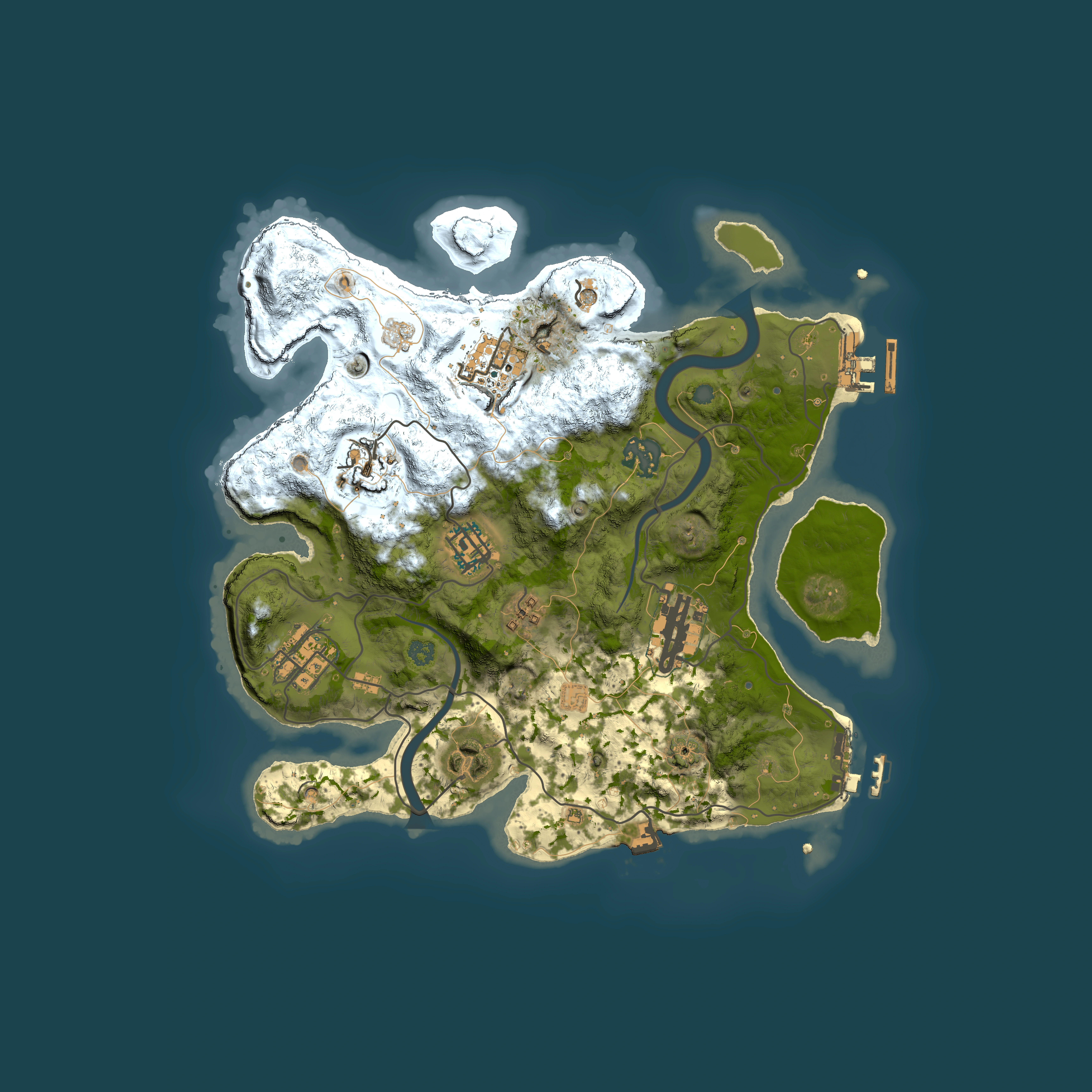 Full top-down render of Rust map seed 1381911901, 3000x3000m