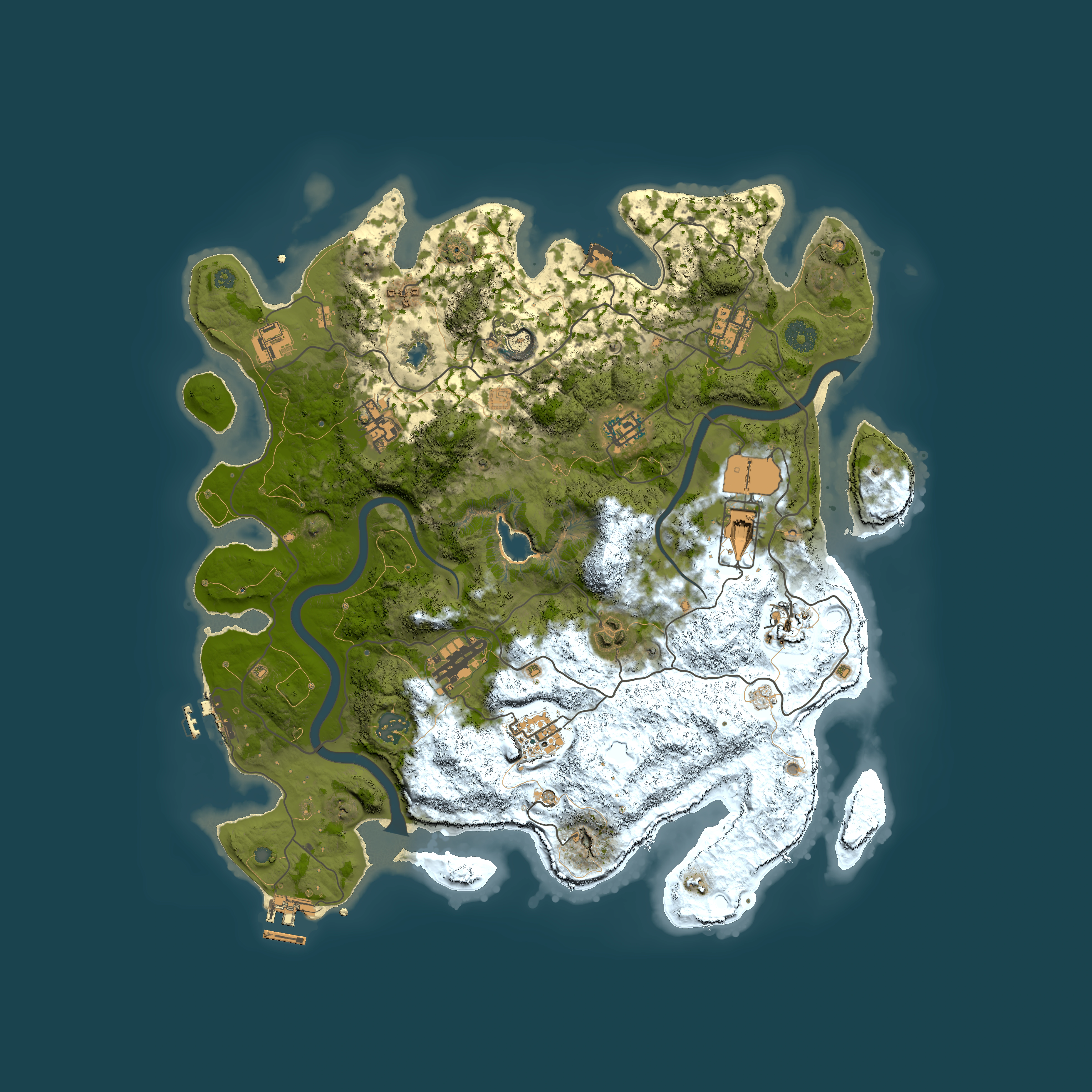 Full top-down render of Rust map seed 1722220942, 4000x4000m