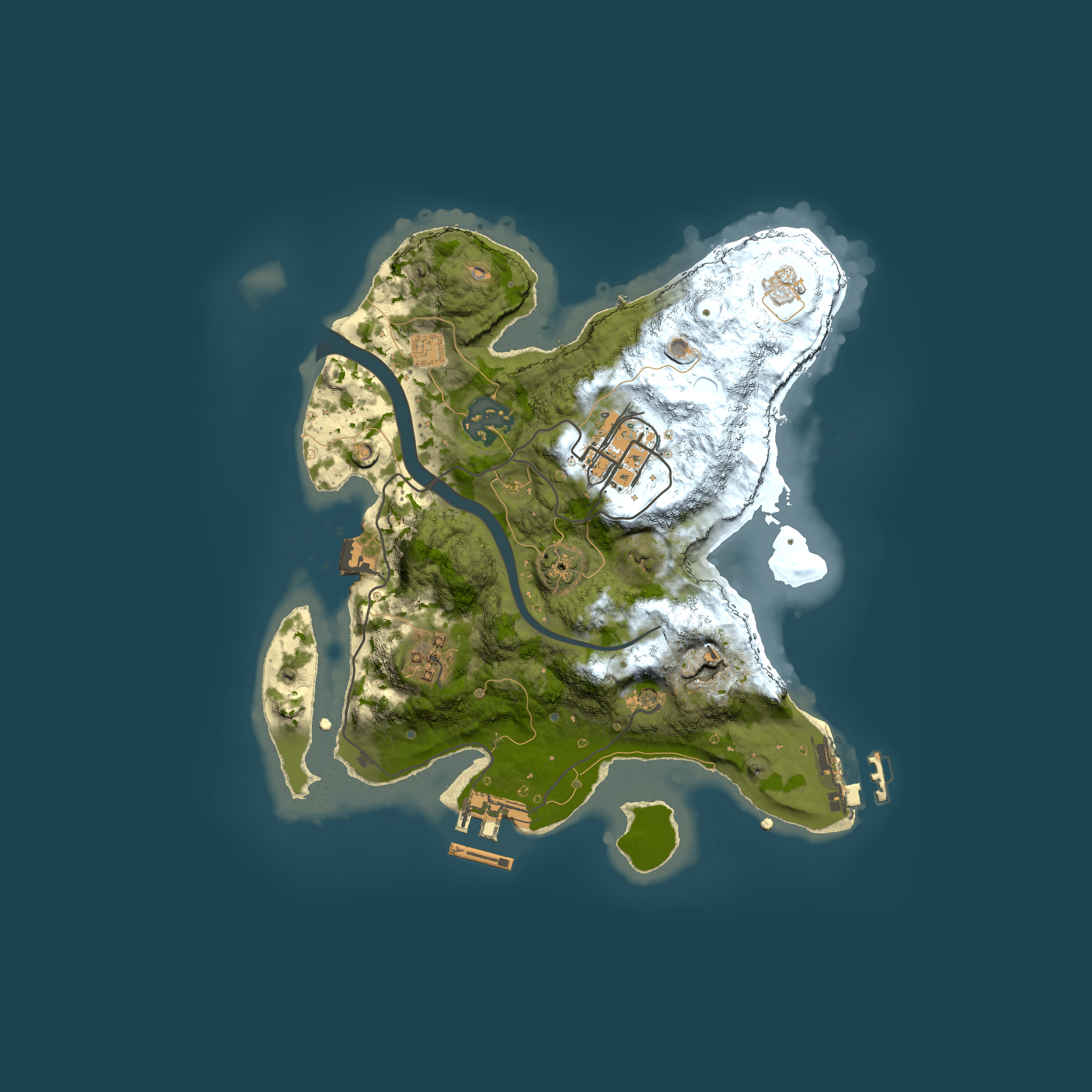 Full top-down render of Rust map seed 955225035, 2500x2500m