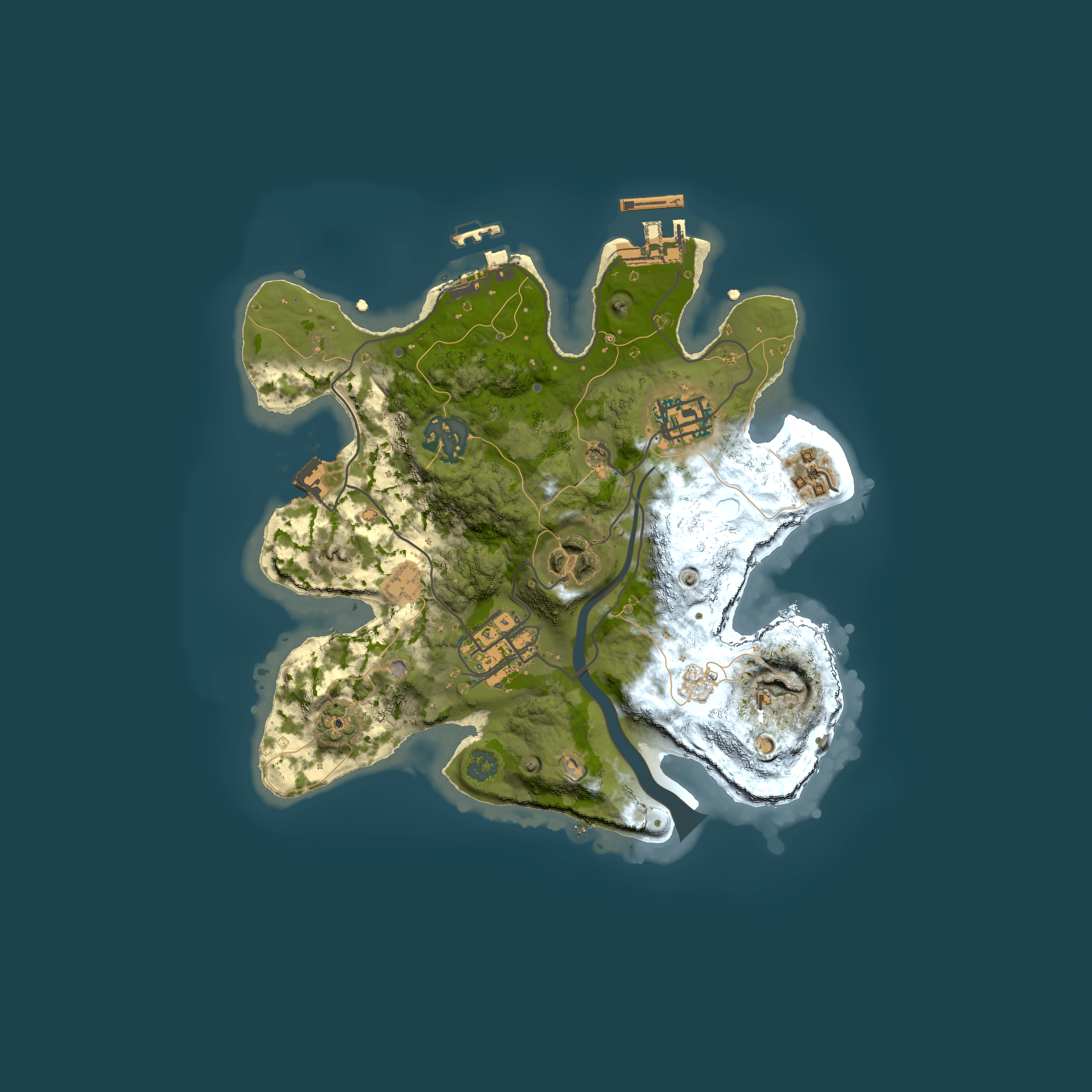 Full top-down render of Rust map seed 350424353, 2500x2500m
