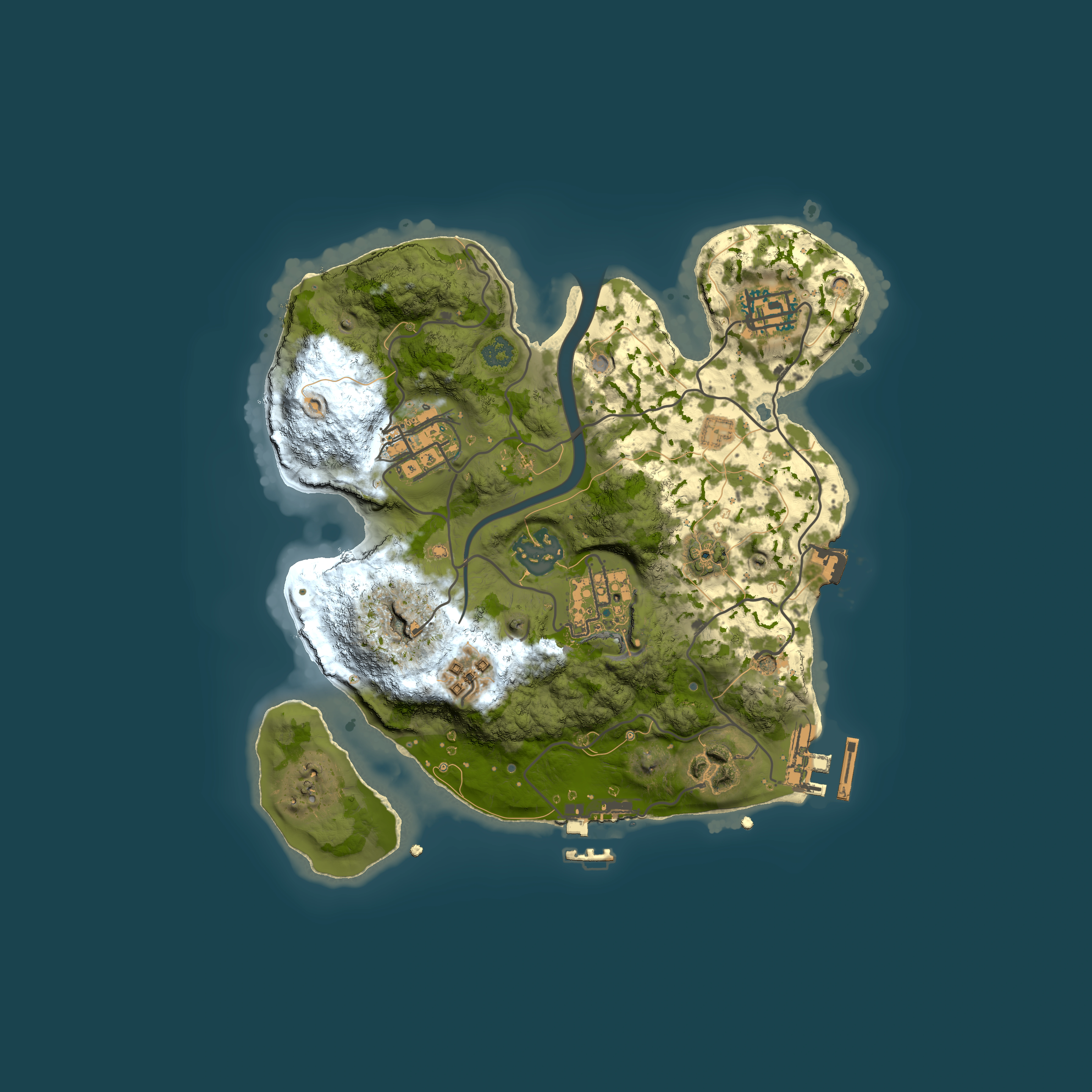 Full top-down render of Rust map seed 124651599, 2500x2500m