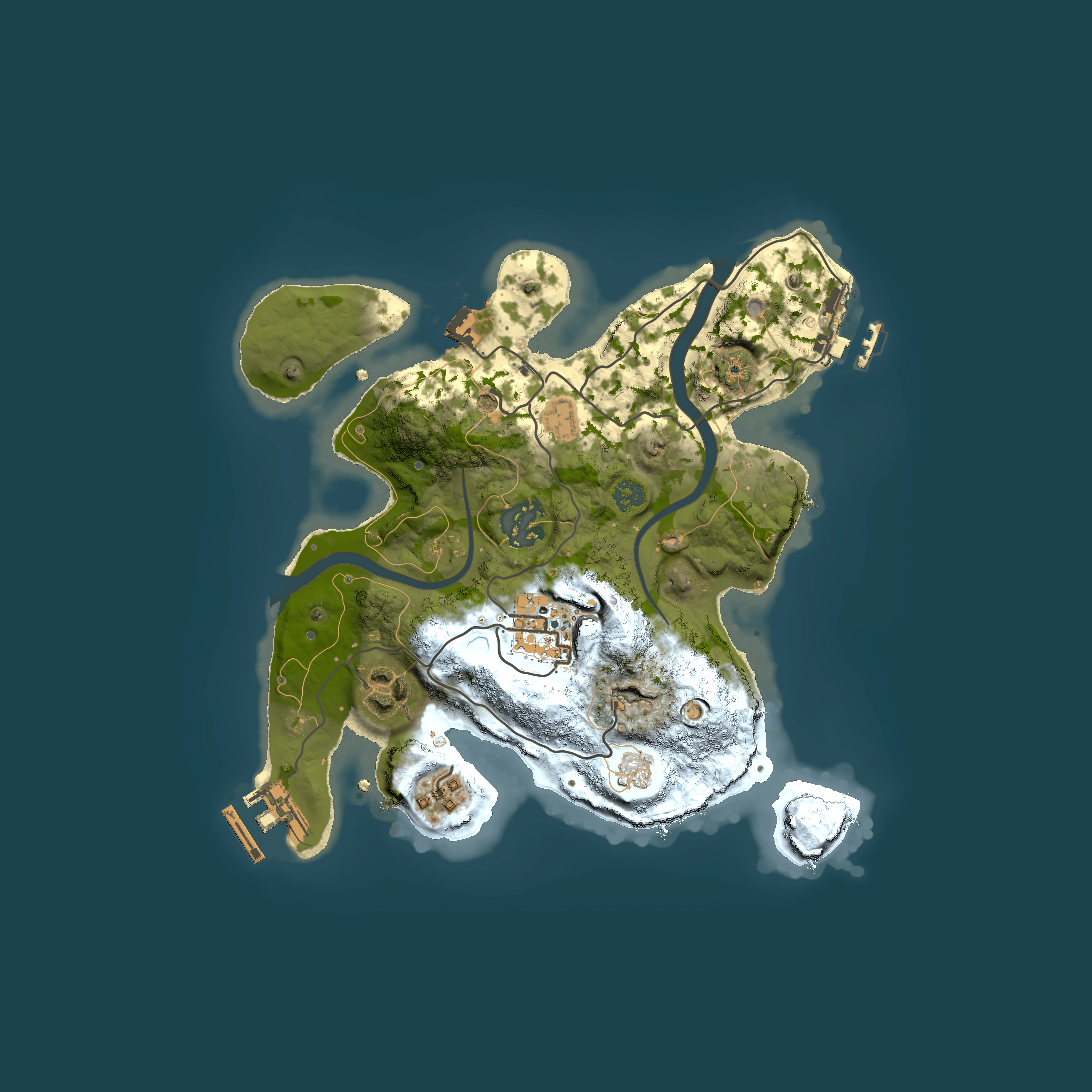 Full top-down render of Rust map seed 203685098, 2500x2500m