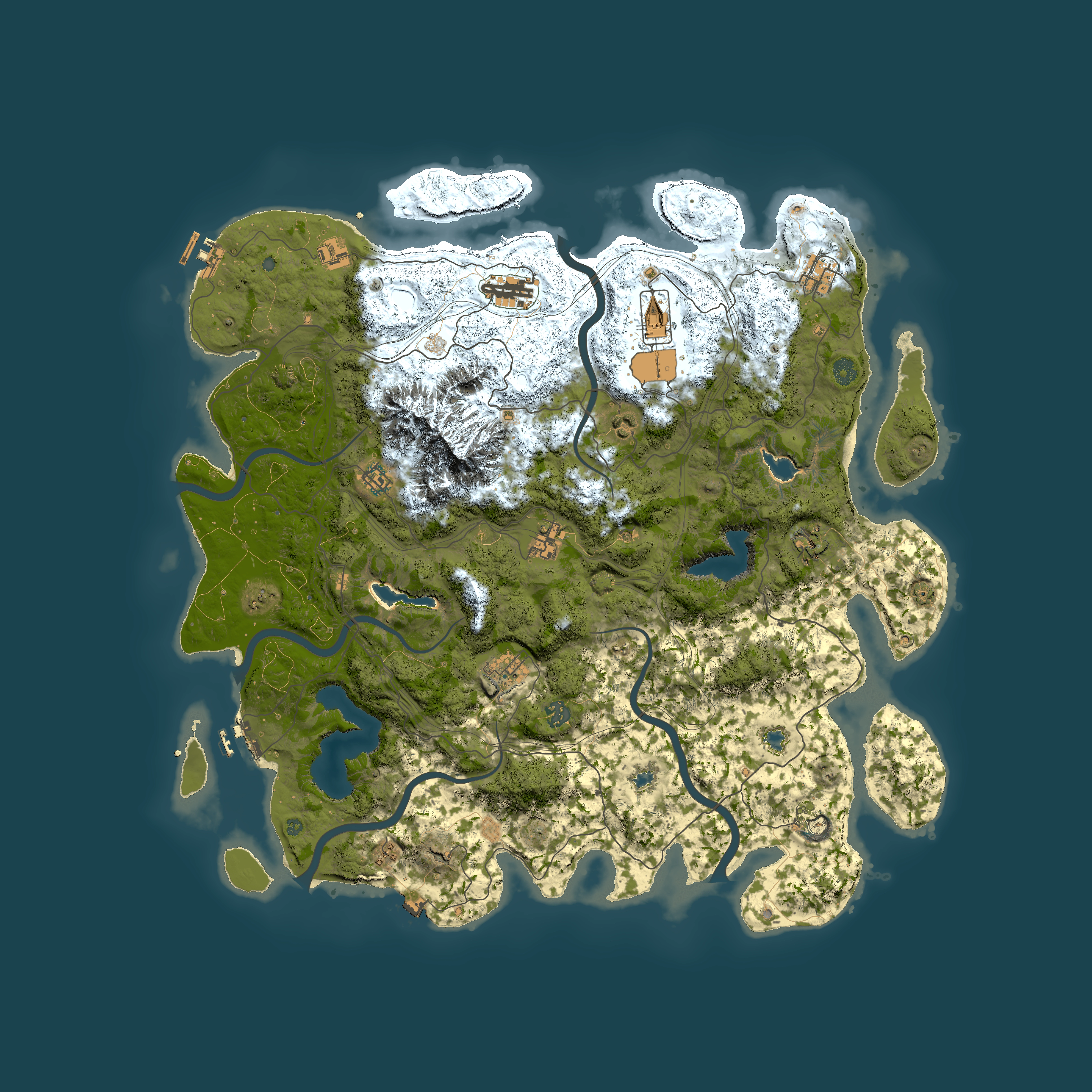 Full top-down render of Rust map seed 35736826, 5000x5000m