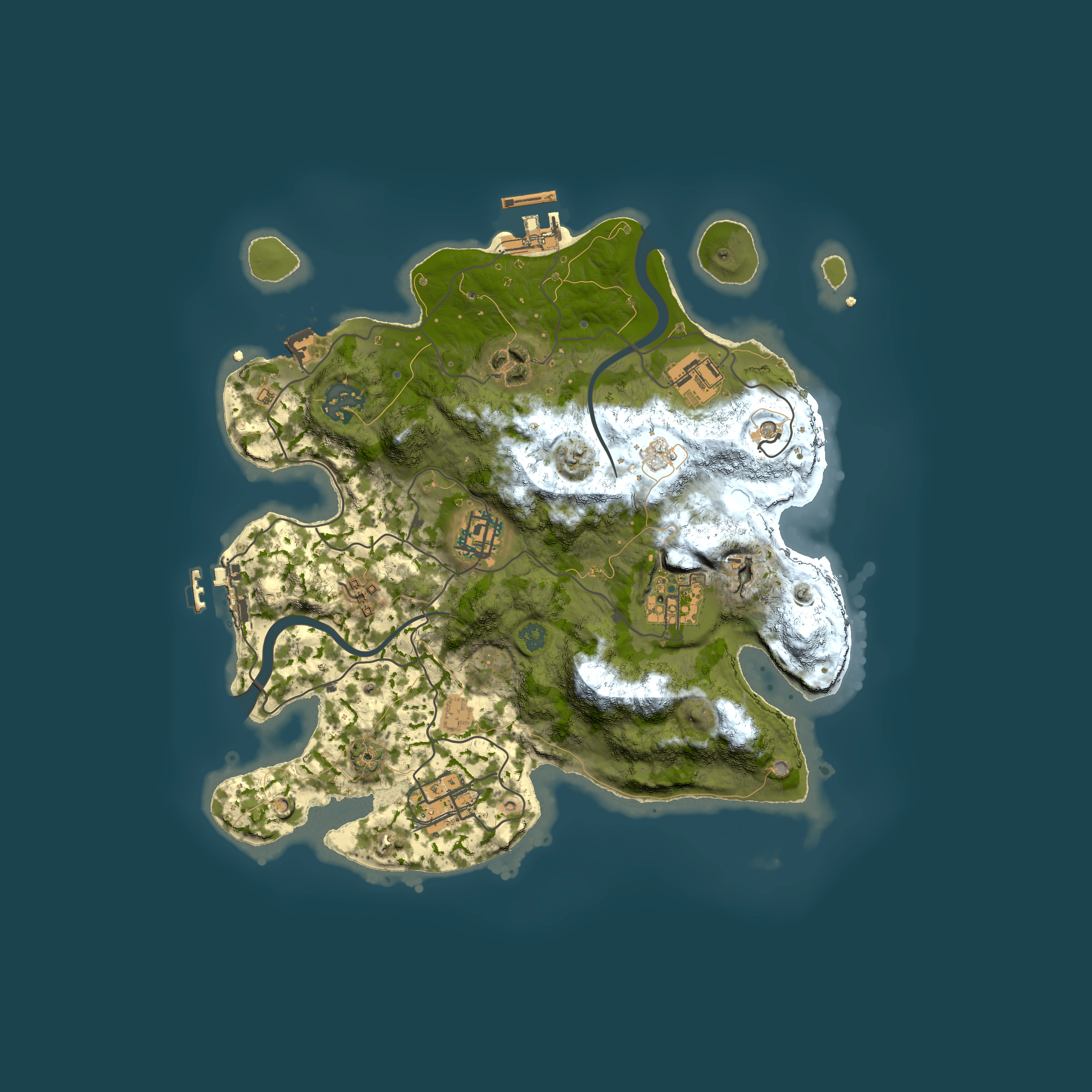 Full top-down render of Rust map seed 265781253, 3000x3000m