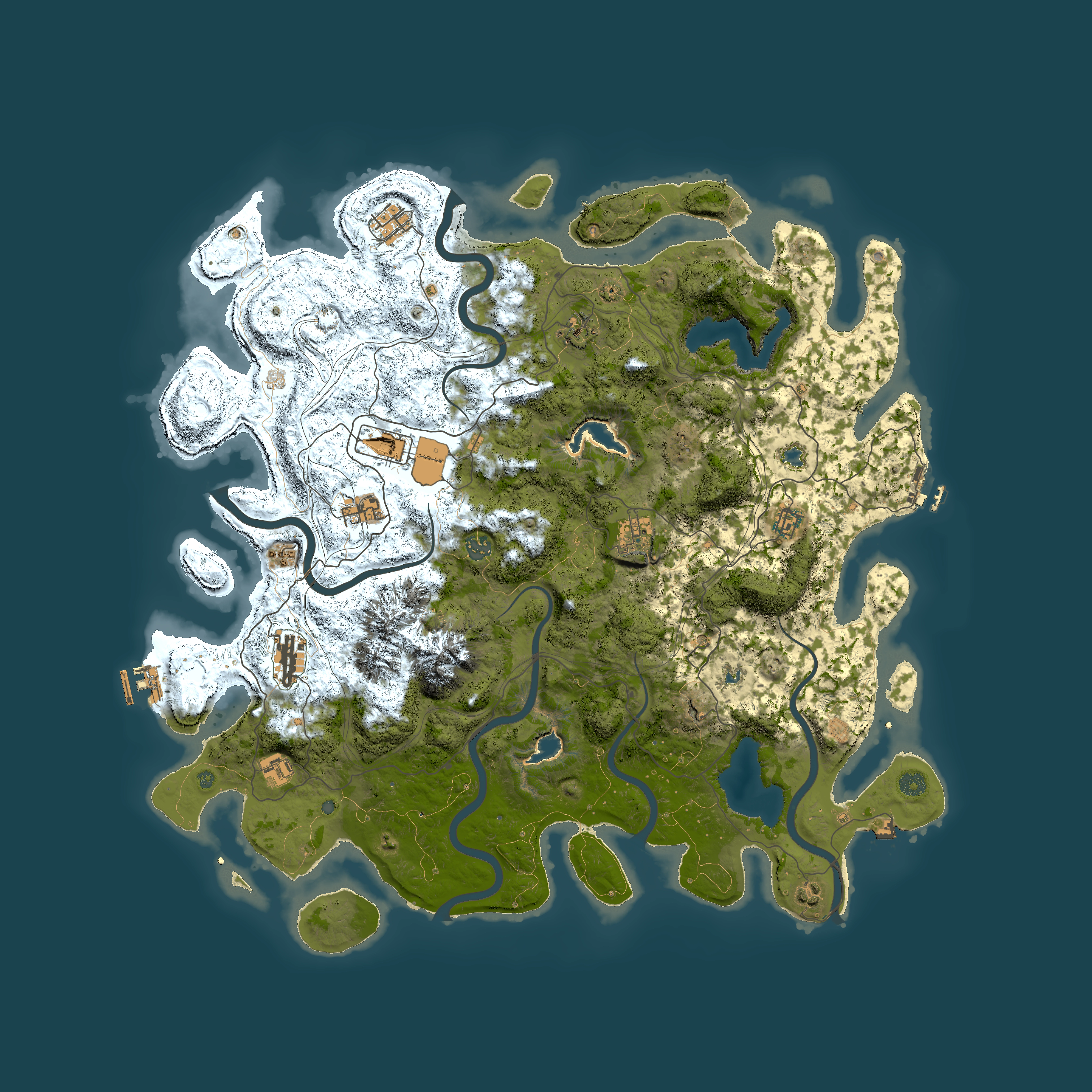 Full top-down render of Rust map seed 491120300, 5000x5000m