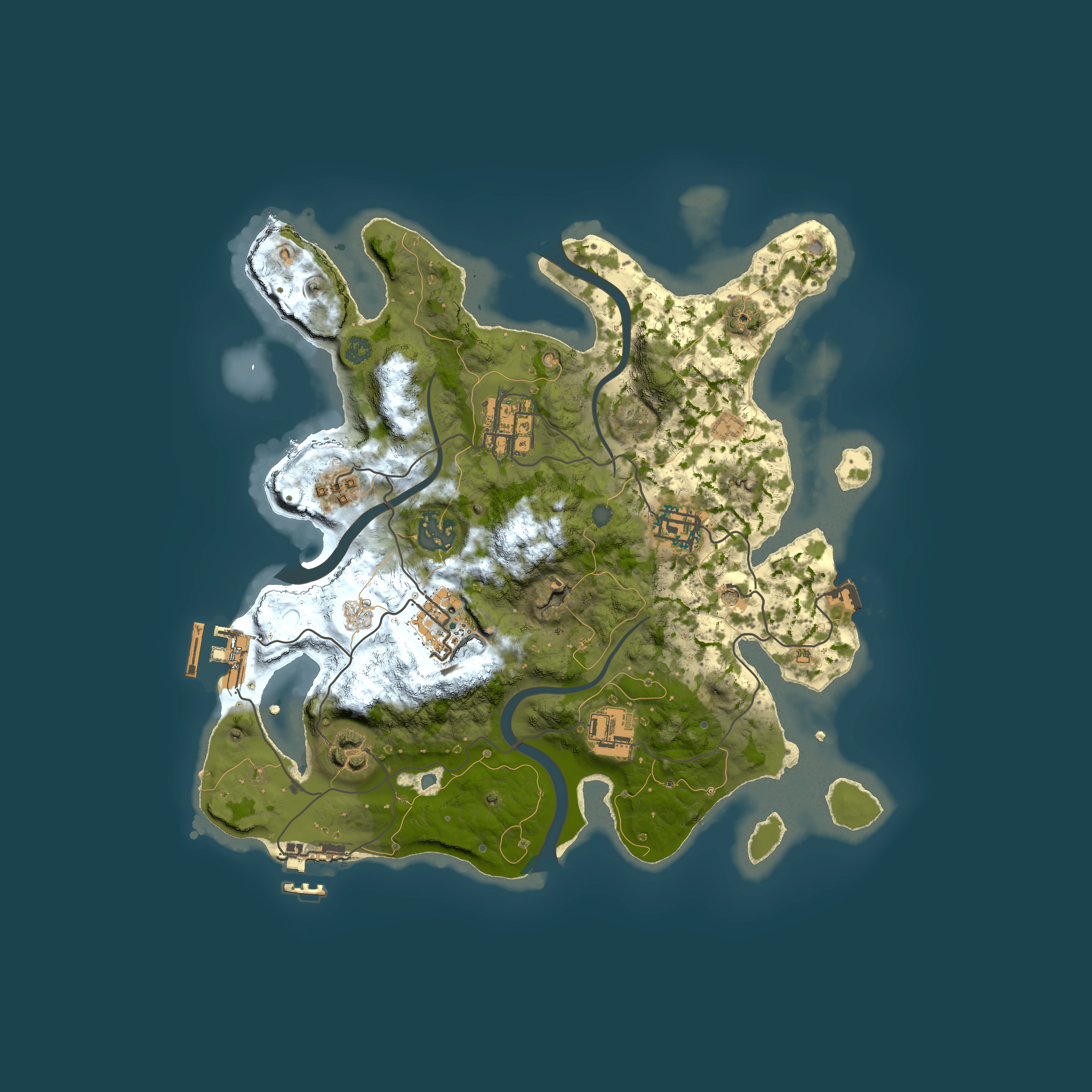 Full top-down render of Rust map seed 309134111, 3000x3000m