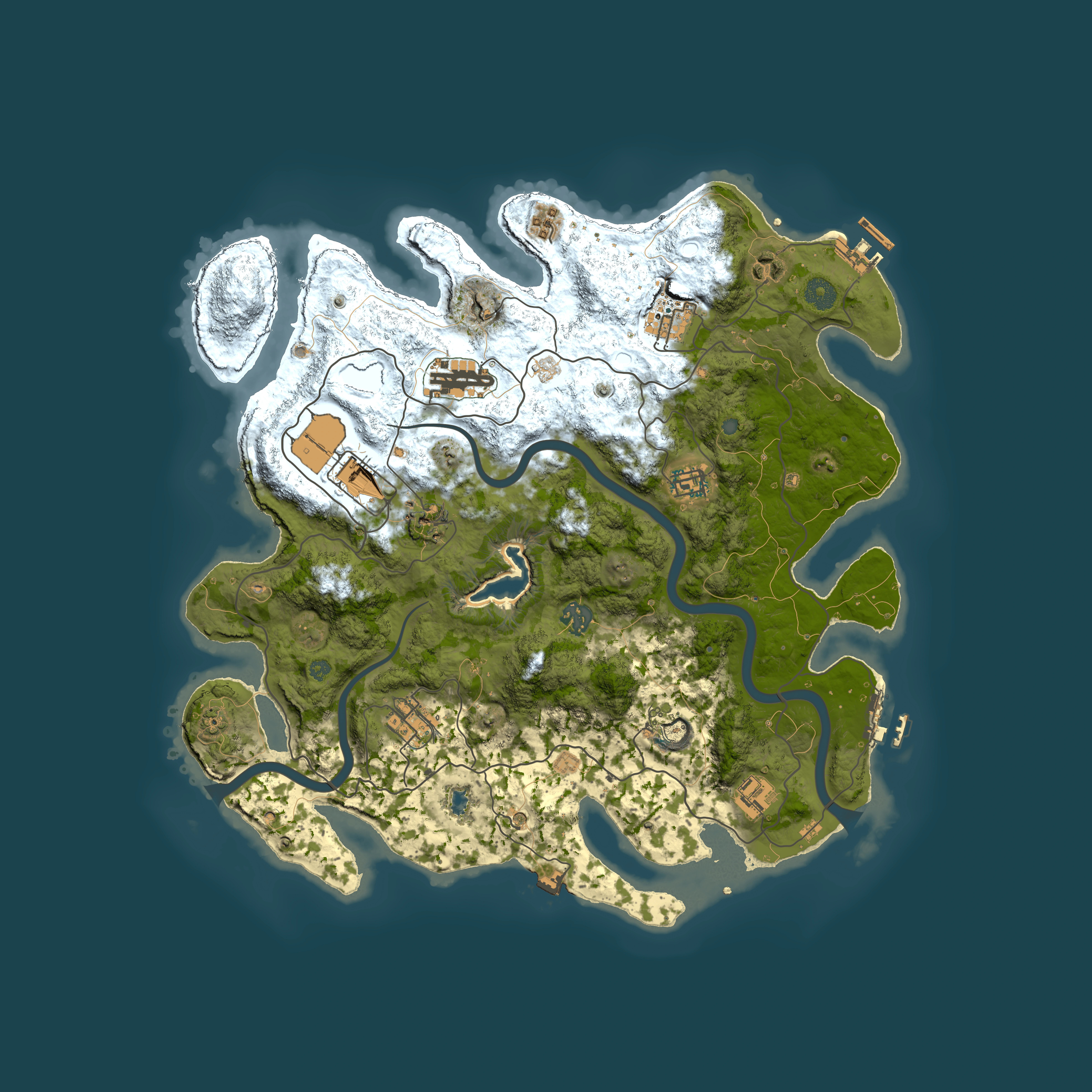 Full top-down render of Rust map seed 1406430736, 4000x4000m