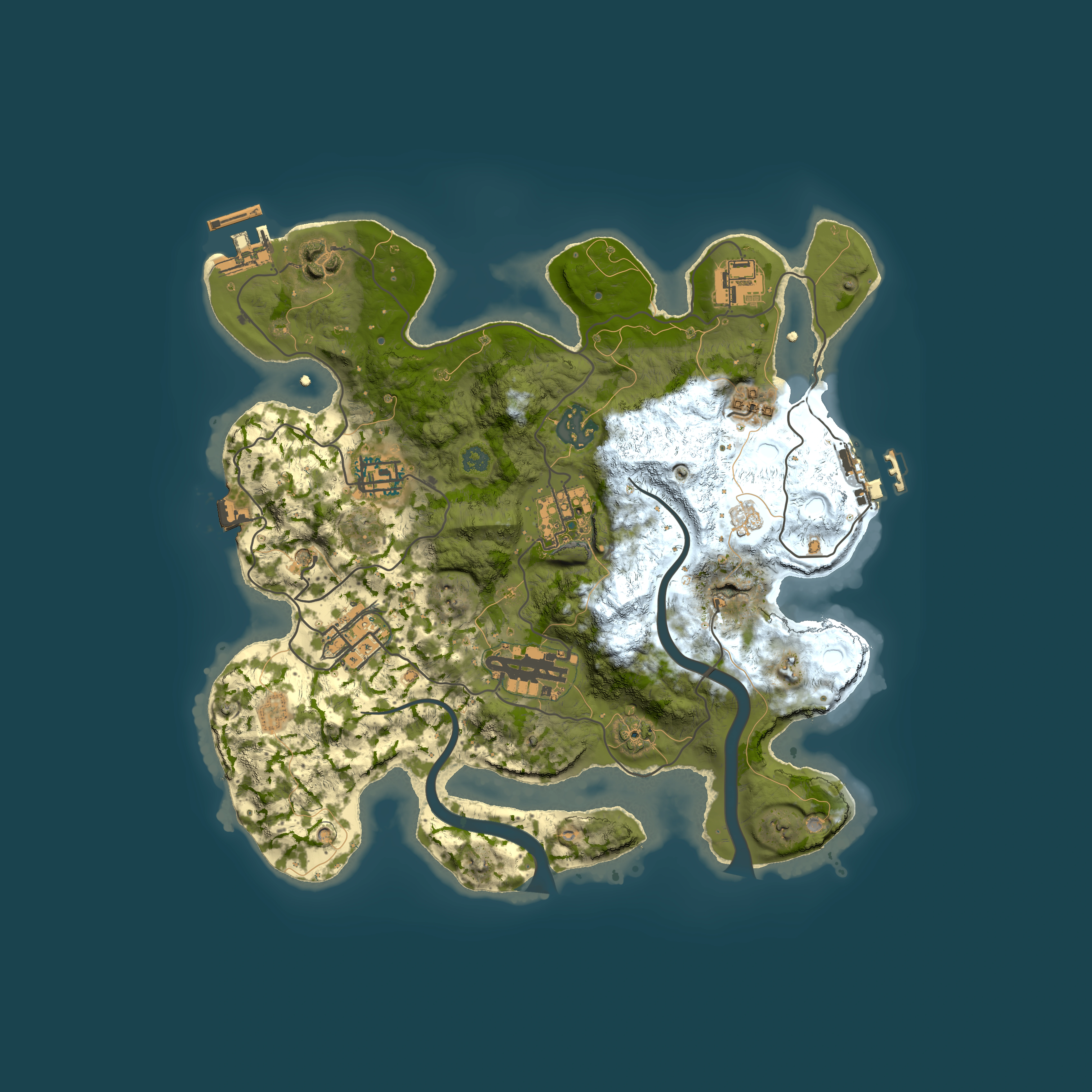Full top-down render of Rust map seed 2129806102, 3000x3000m
