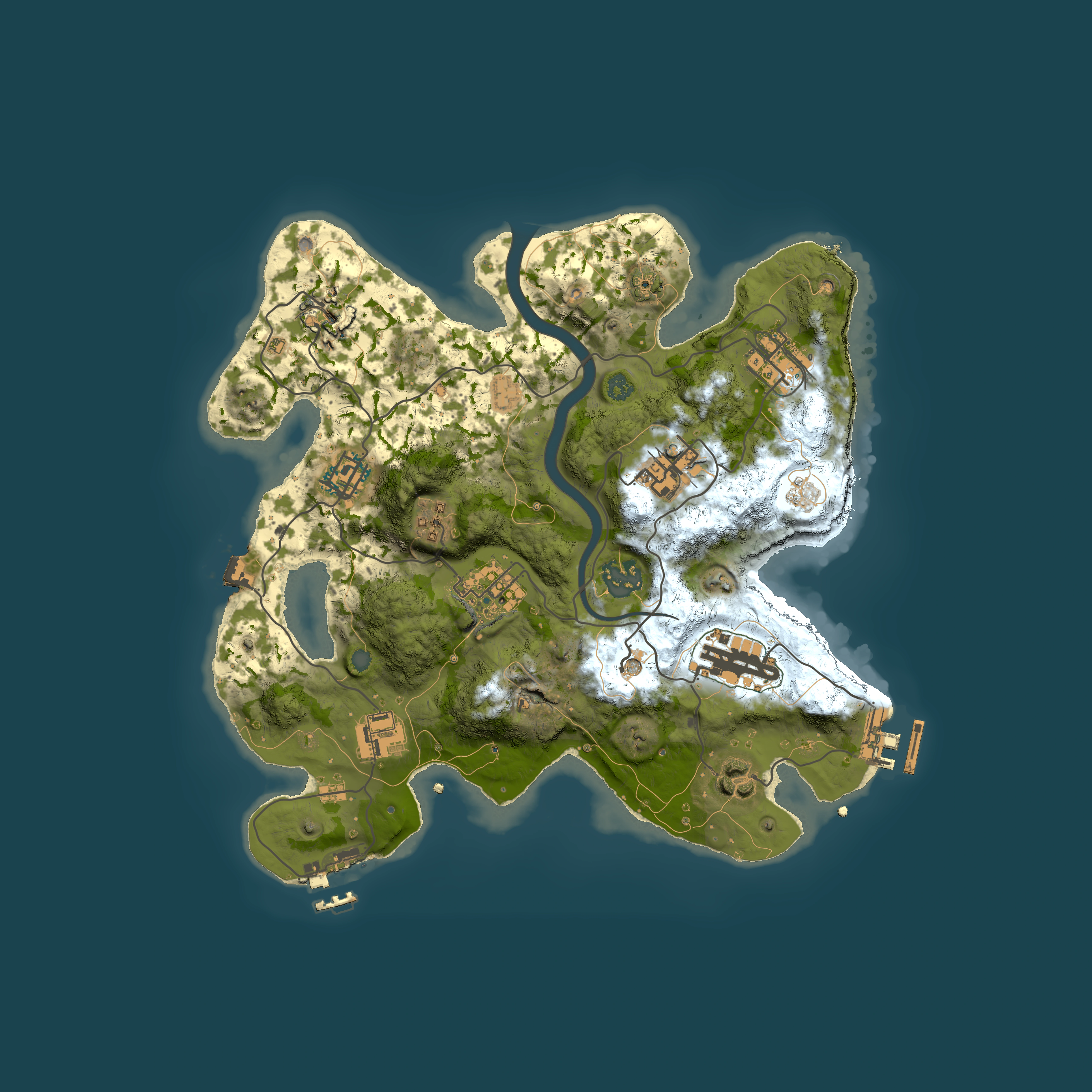 Full top-down render of Rust map seed 1192168911, 3000x3000m