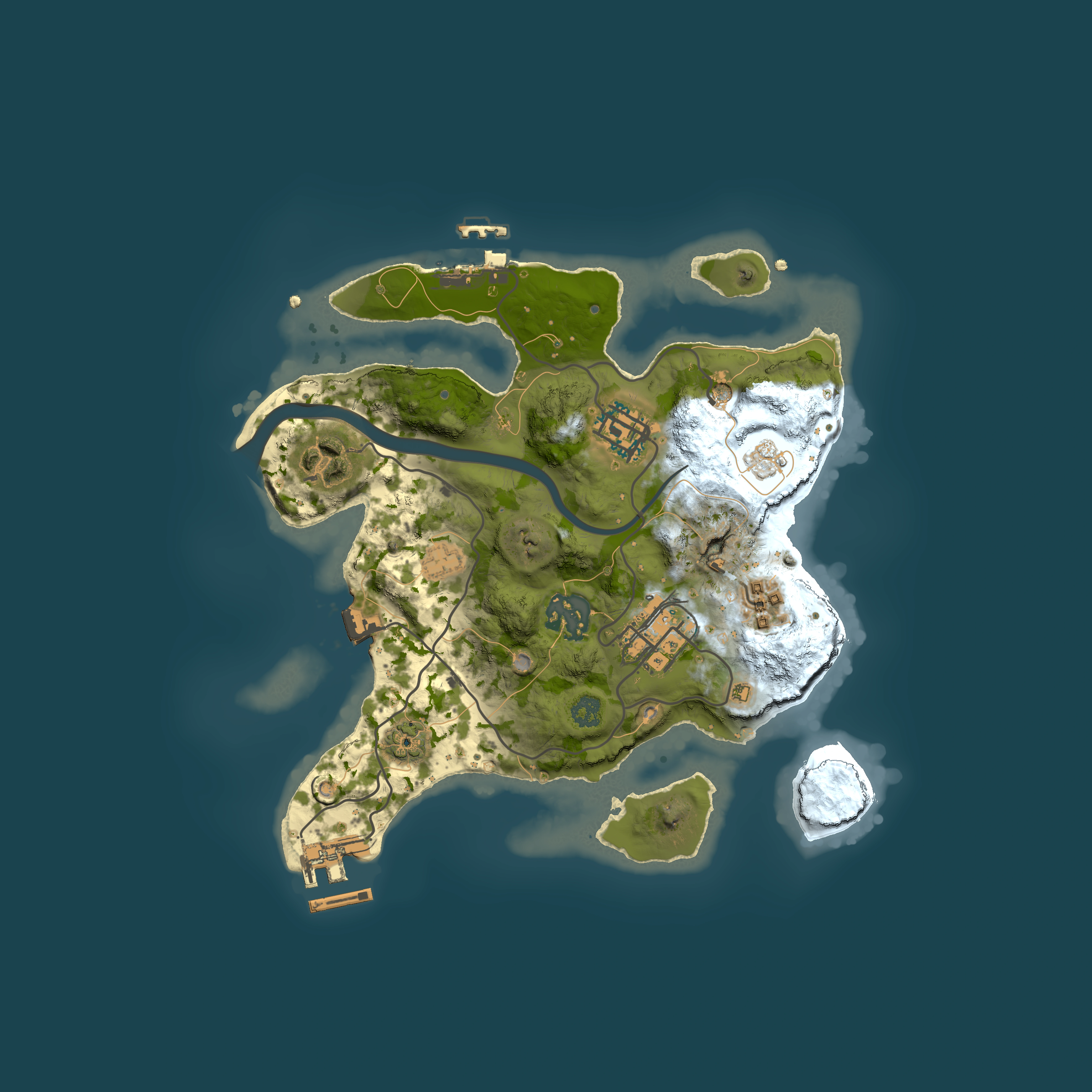 Full top-down render of Rust map seed 210739130, 2500x2500m