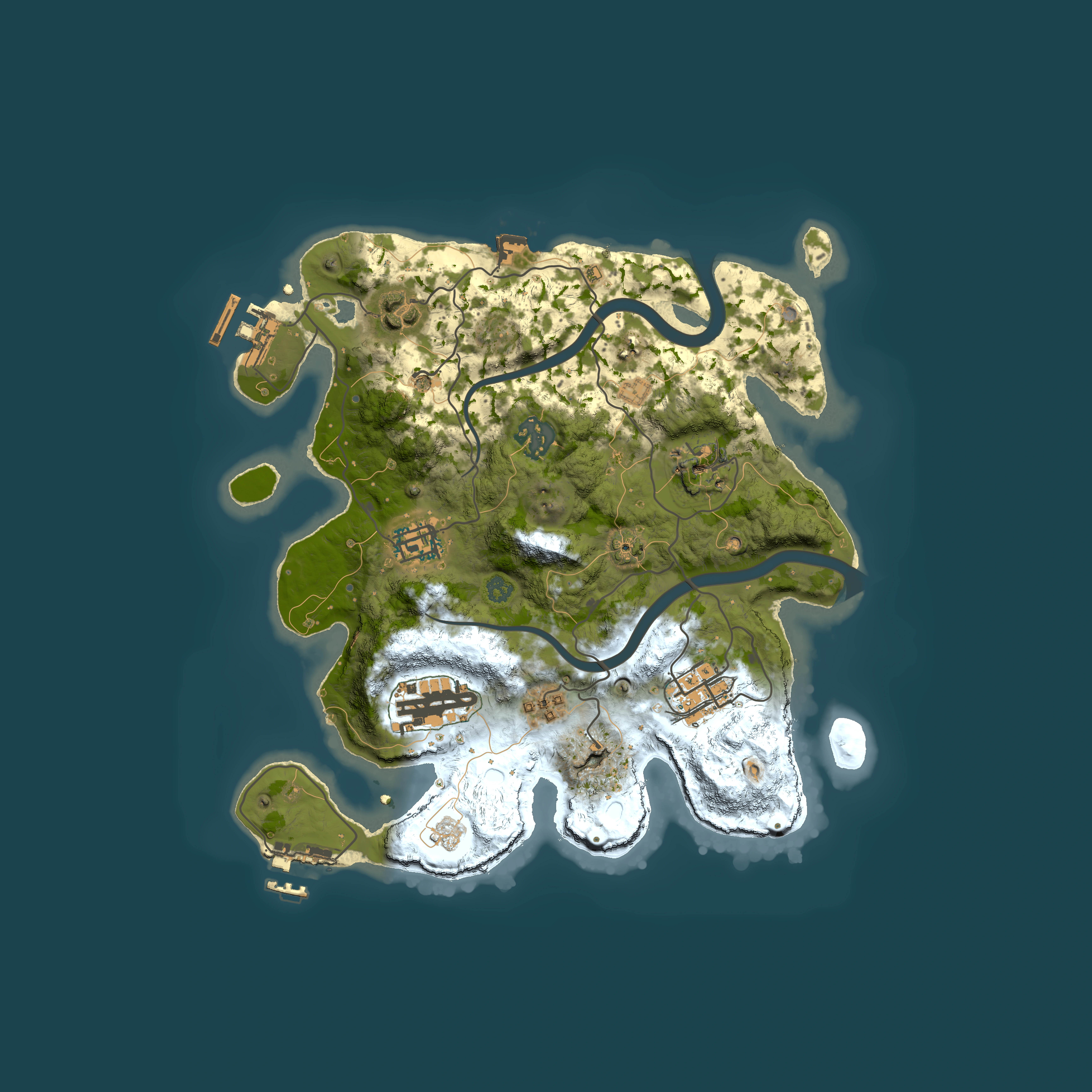 Full top-down render of Rust map seed 122901610, 3000x3000m