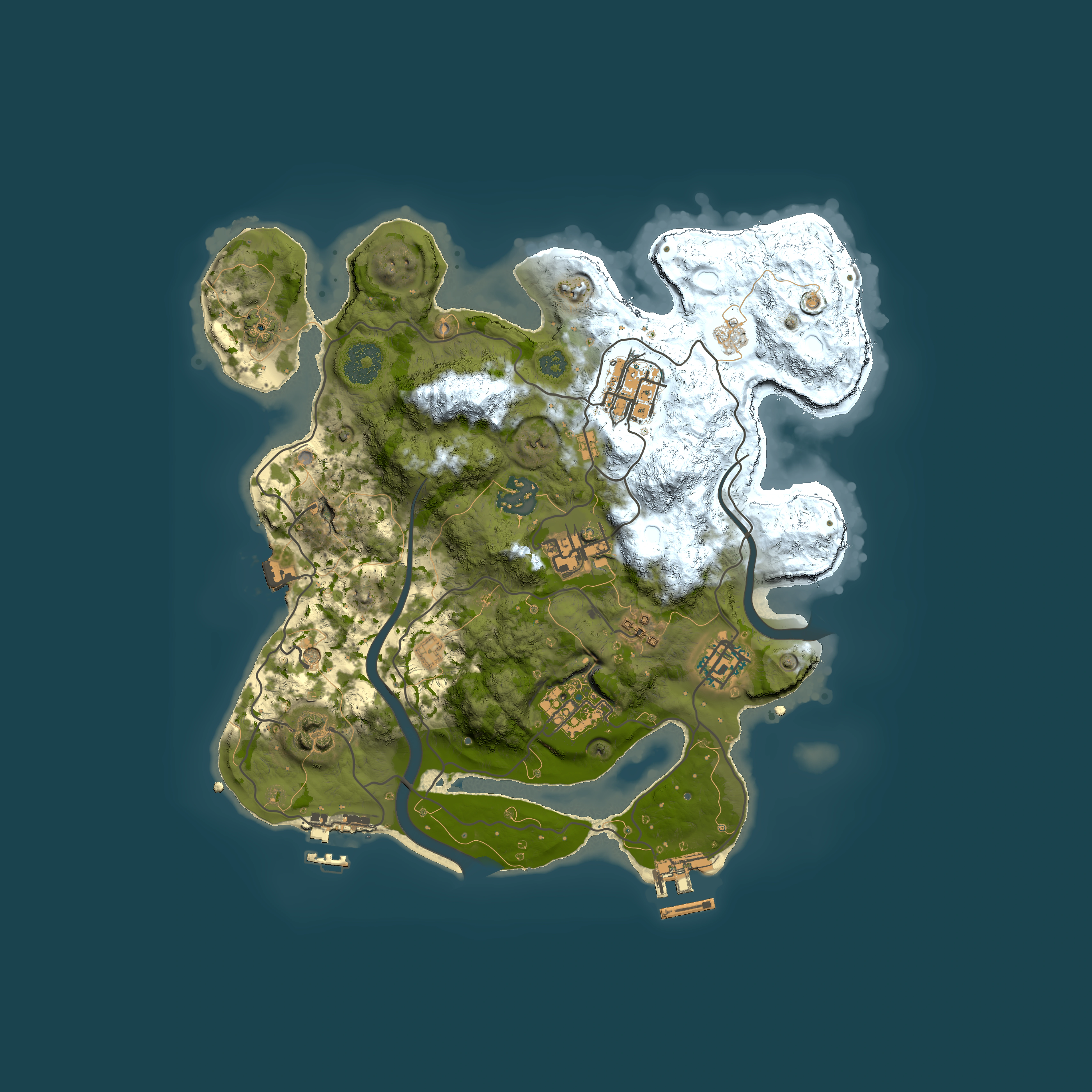 Full top-down render of Rust map seed 1363429070, 3000x3000m