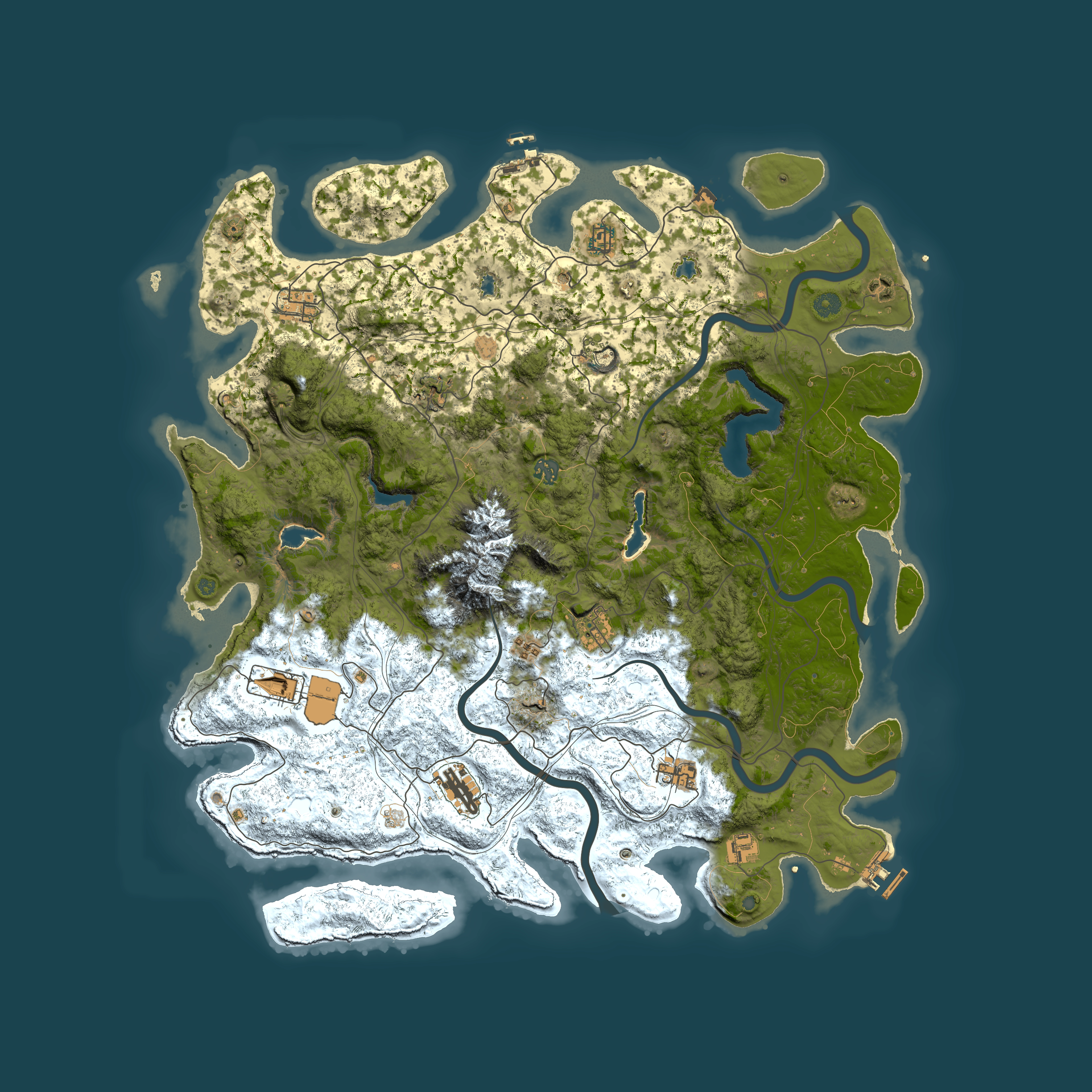 Full top-down render of Rust map seed 223410164, 5000x5000m