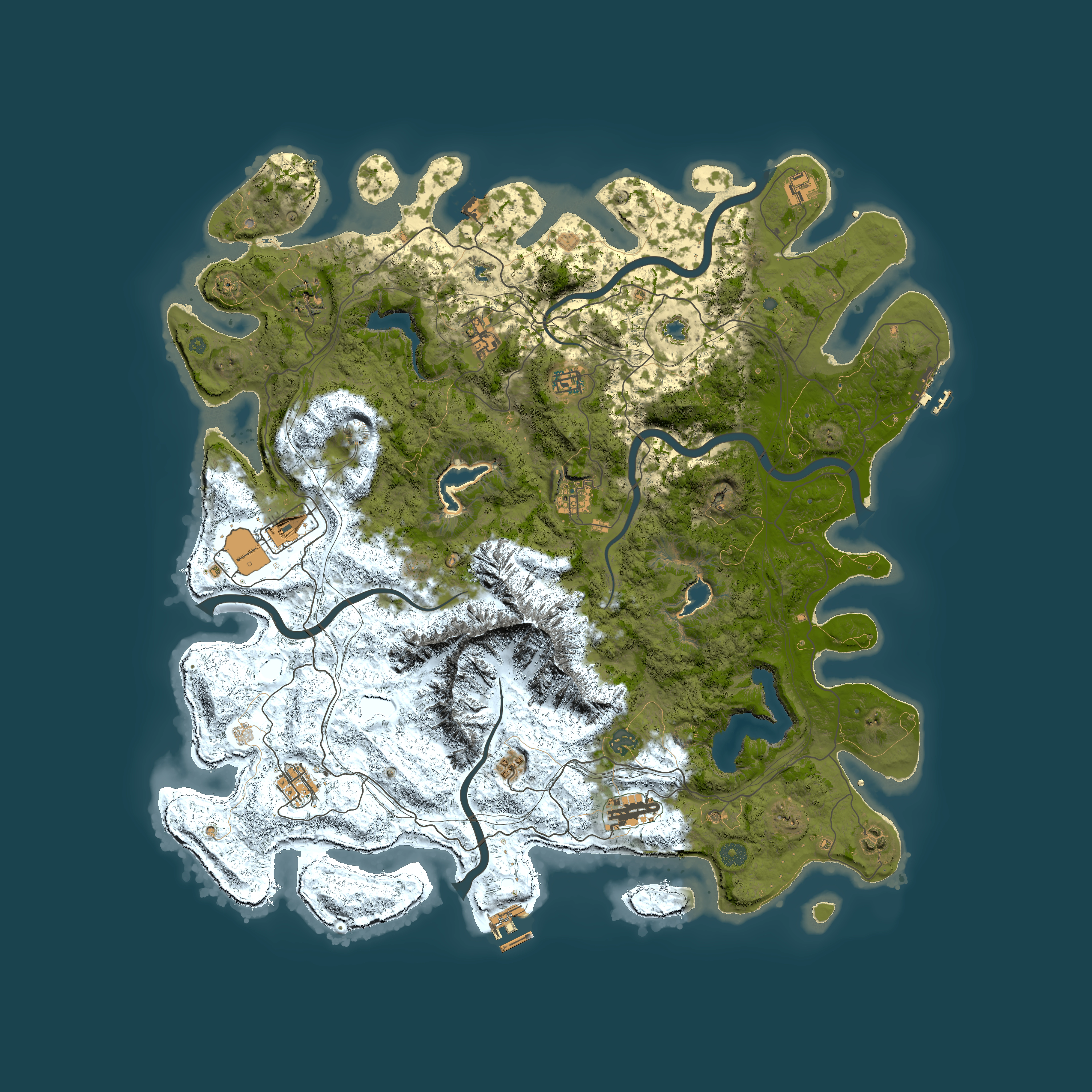 Full top-down render of Rust map seed 221355602, 5000x5000m