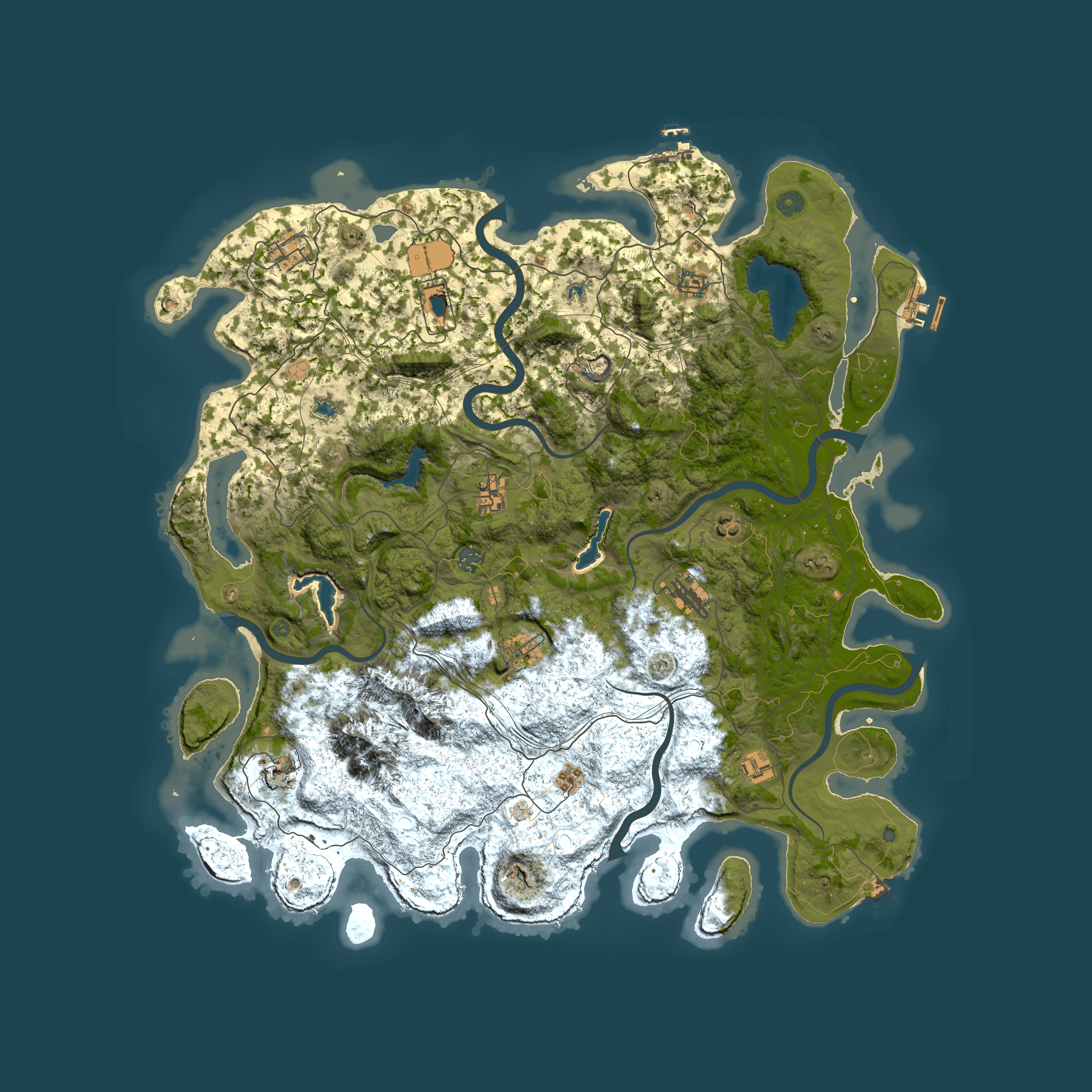 Full top-down render of Rust map seed 1495702707, 5000x5000m