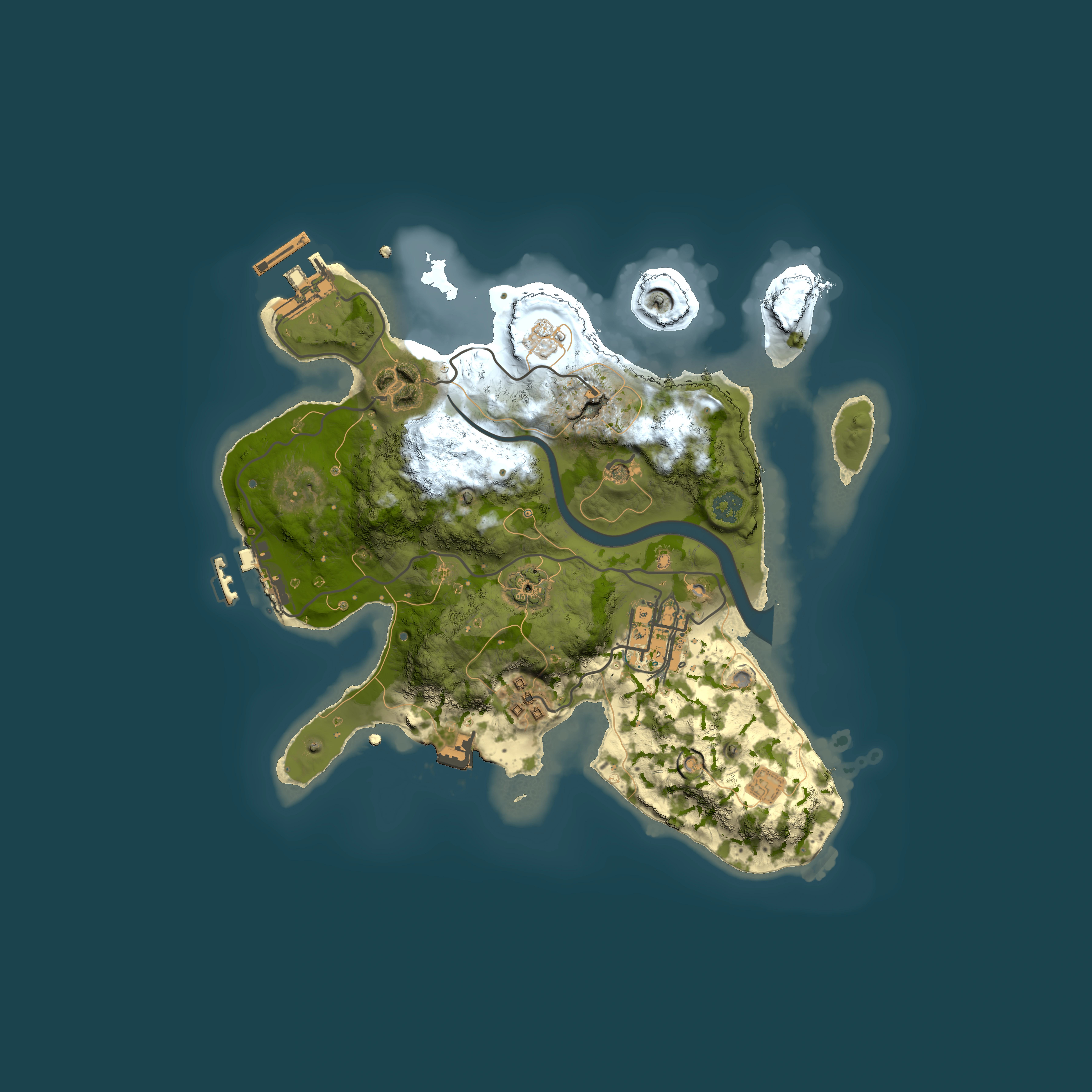 Full top-down render of Rust map seed 1864736794, 2500x2500m