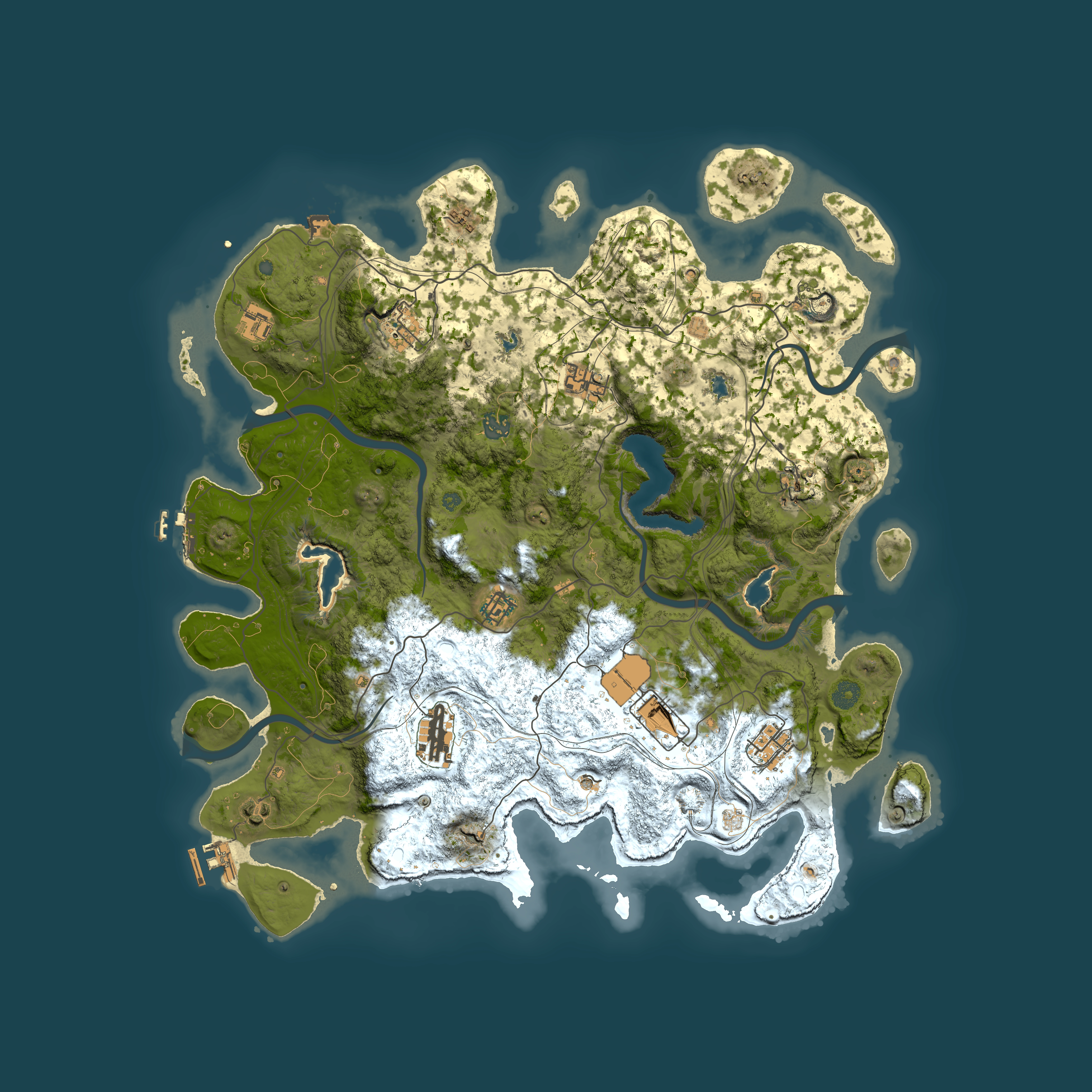 Full top-down render of Rust map seed 1636054874, 4500x4500m