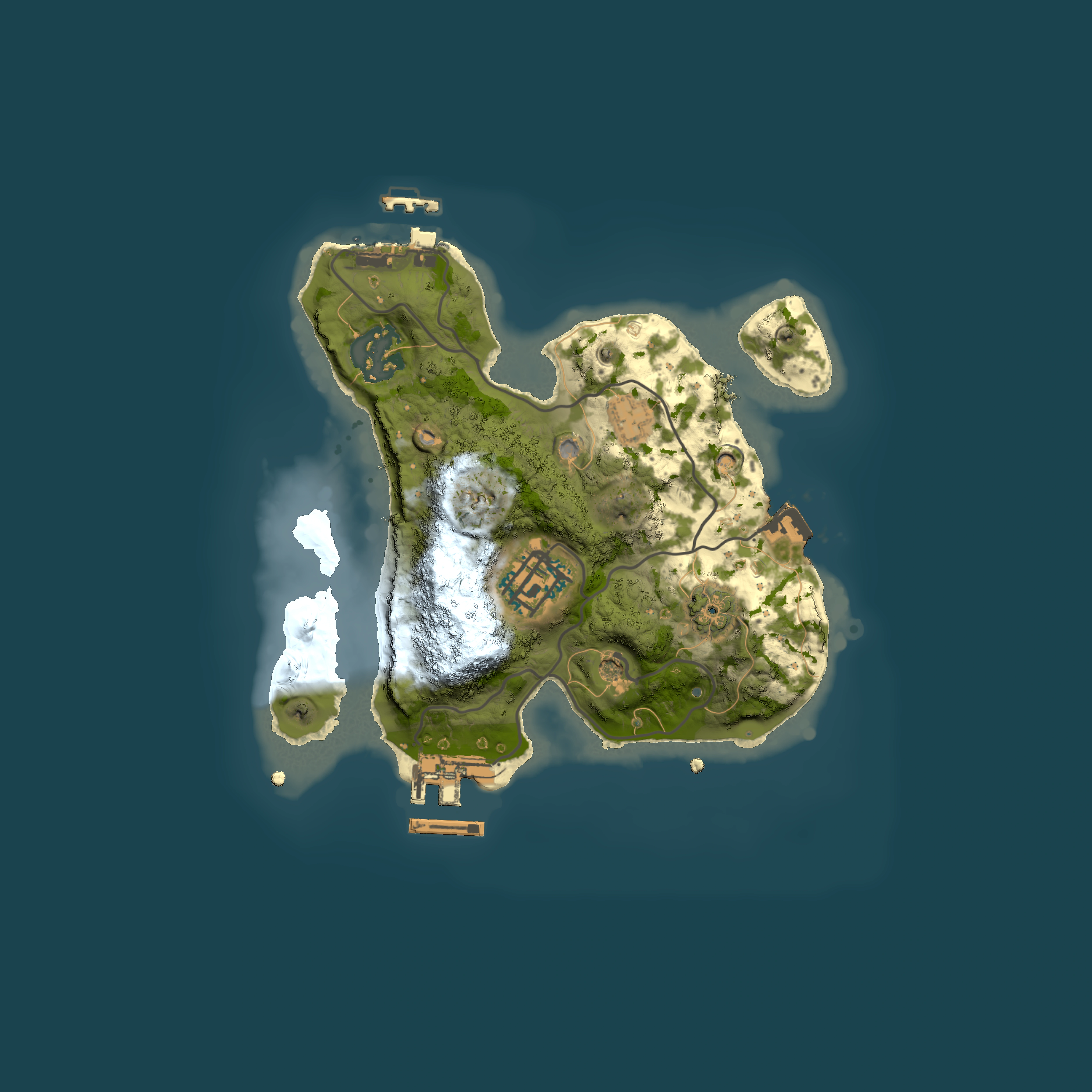 Full top-down render of Rust map seed 32673413, 2000x2000m
