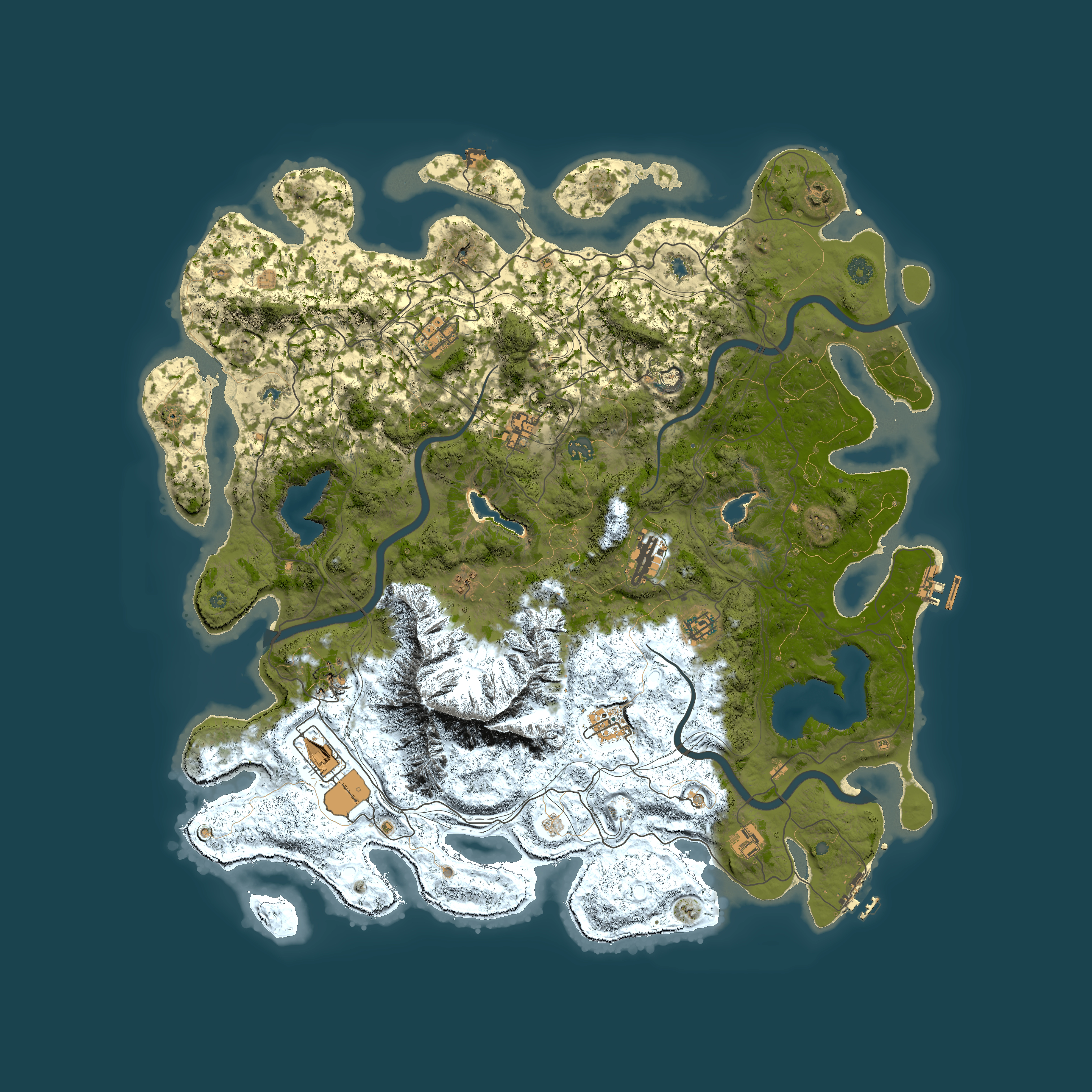 Full top-down render of Rust map seed 685051789, 5000x5000m