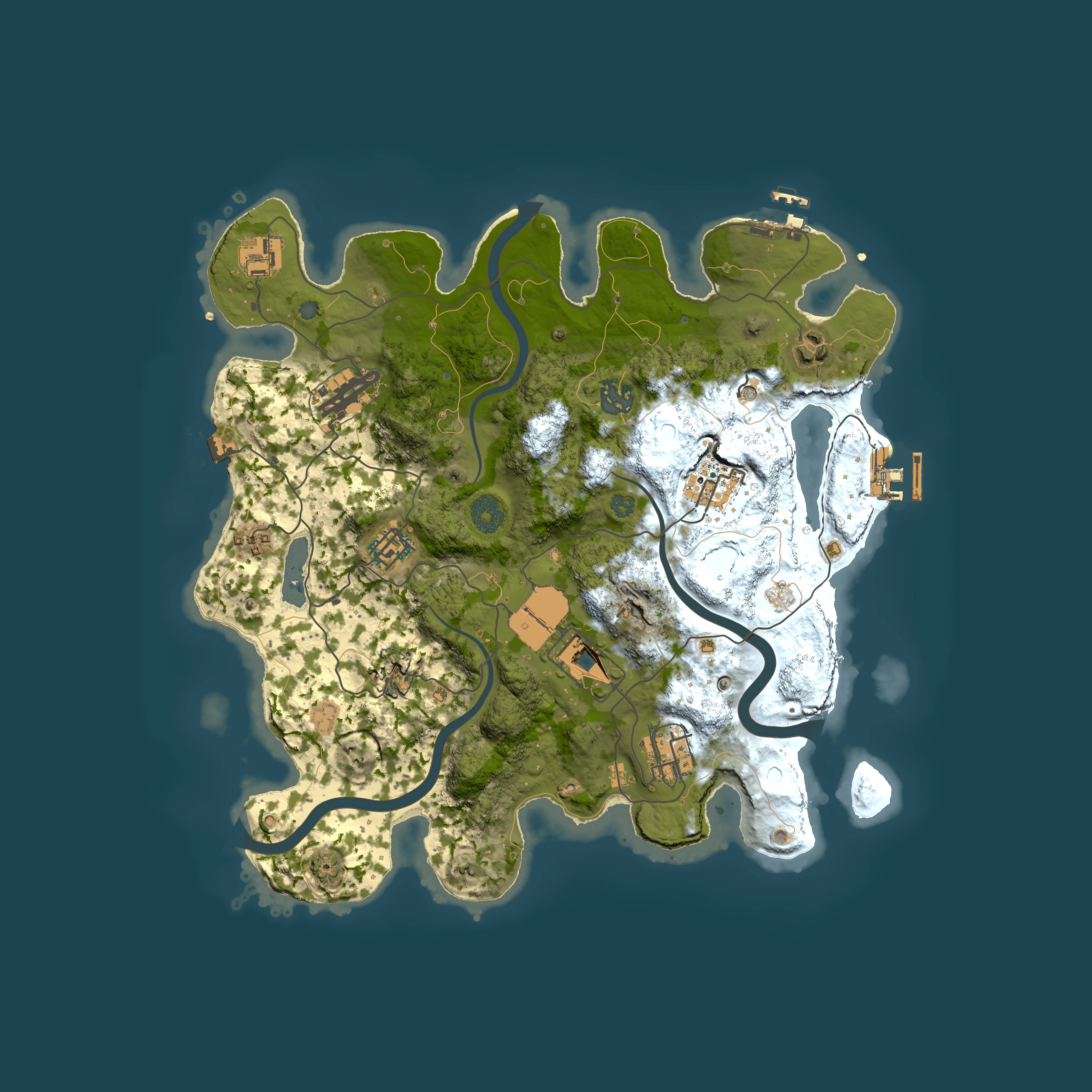 Full top-down render of Rust map seed 107184658, 3500x3500m