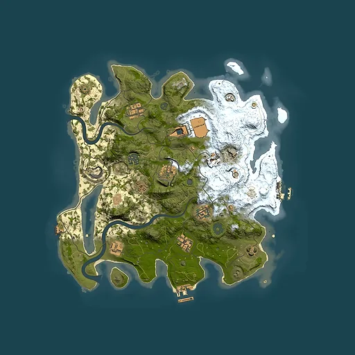 Rust map seed 134387608, 3500x3500m top-down preview