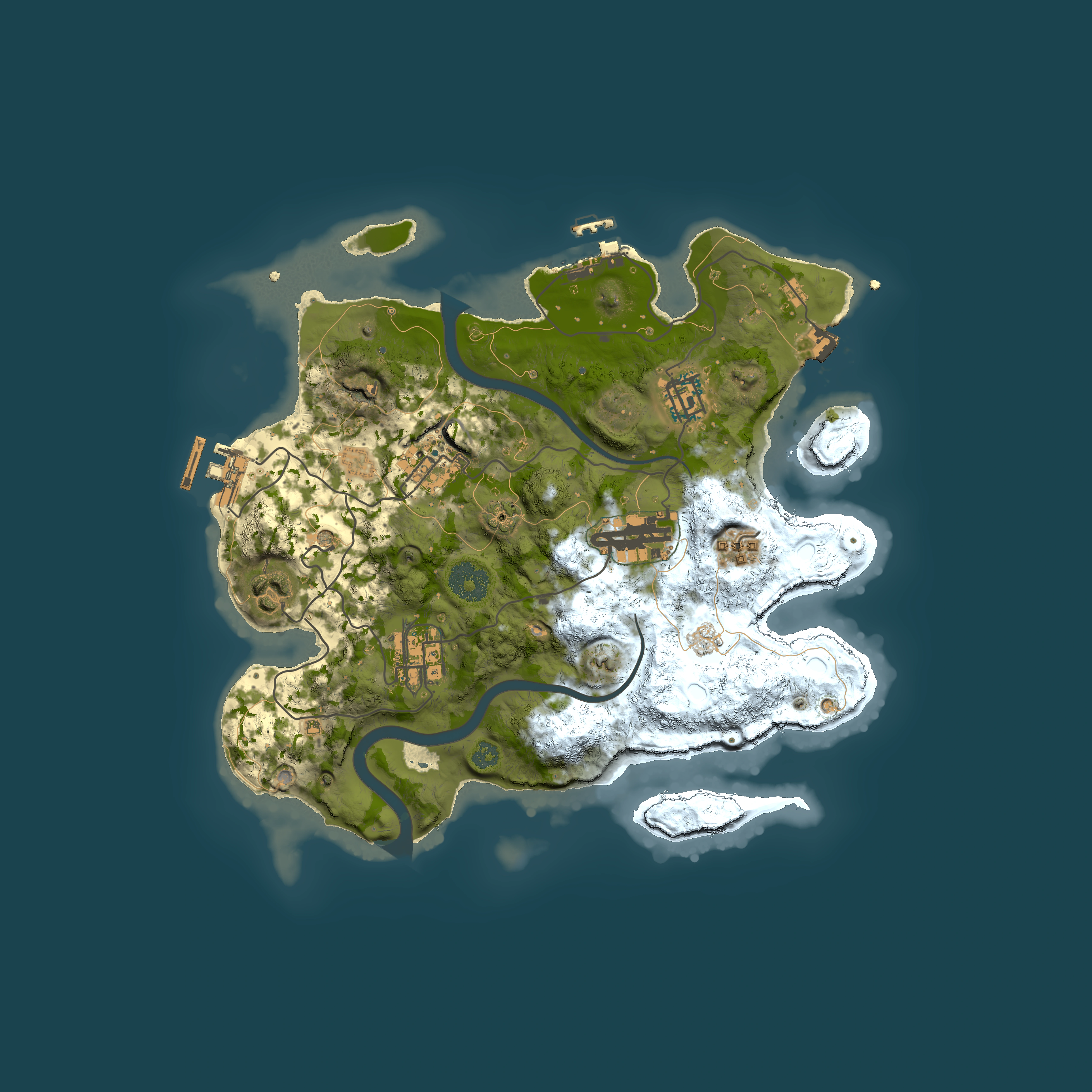 Full top-down render of Rust map seed 1354257013, 3000x3000m