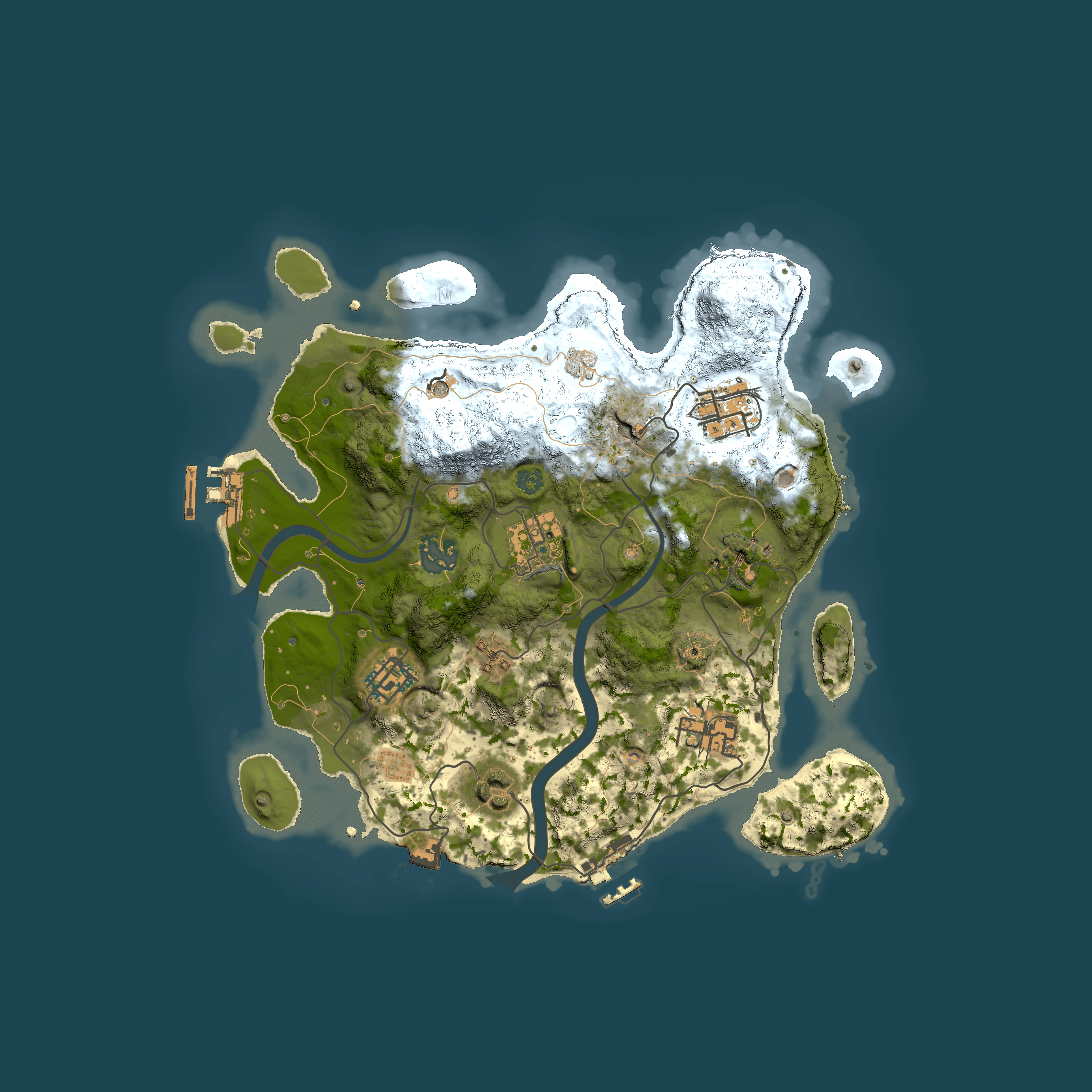 Full top-down render of Rust map seed 247833633, 3000x3000m
