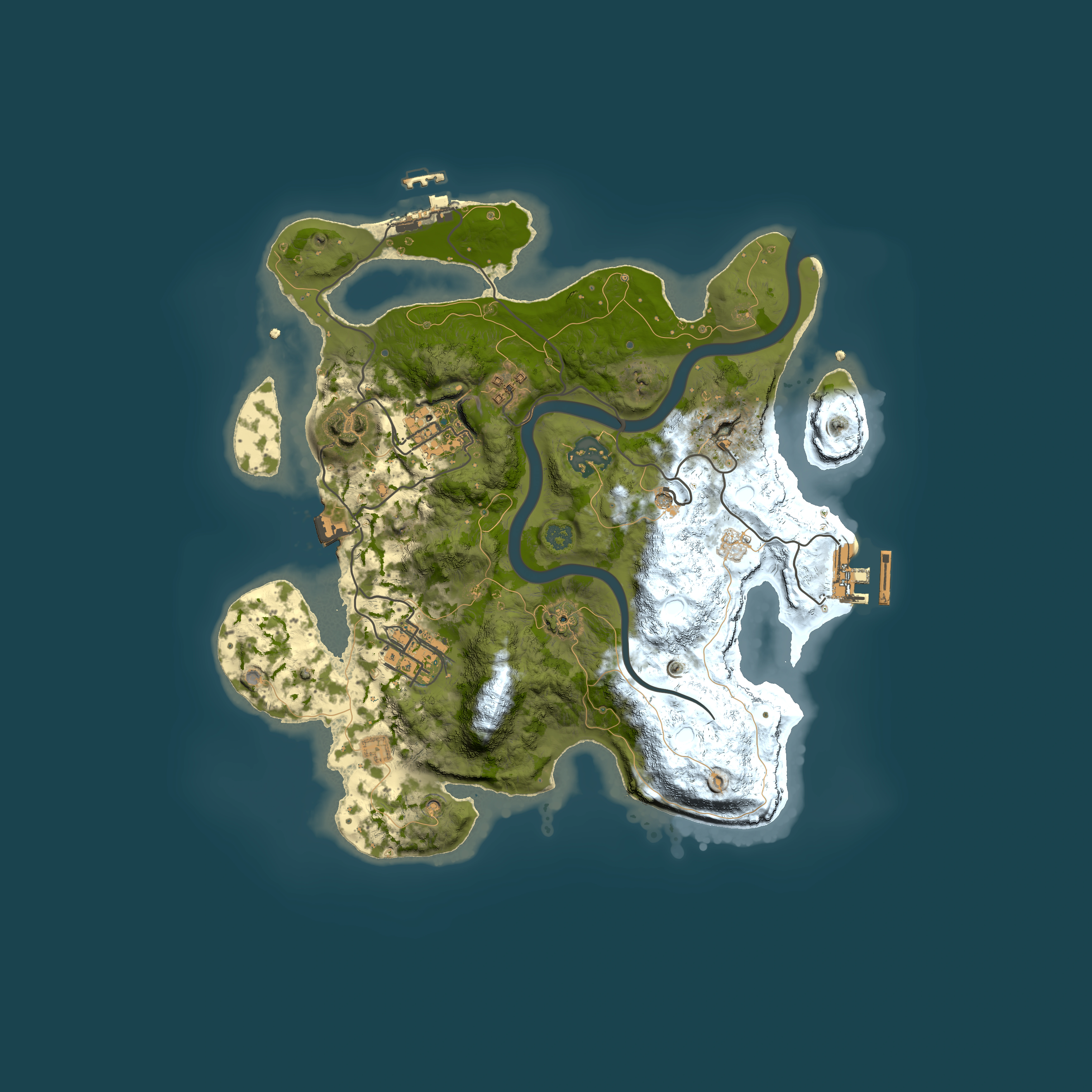 Full top-down render of Rust map seed 1628992906, 3000x3000m