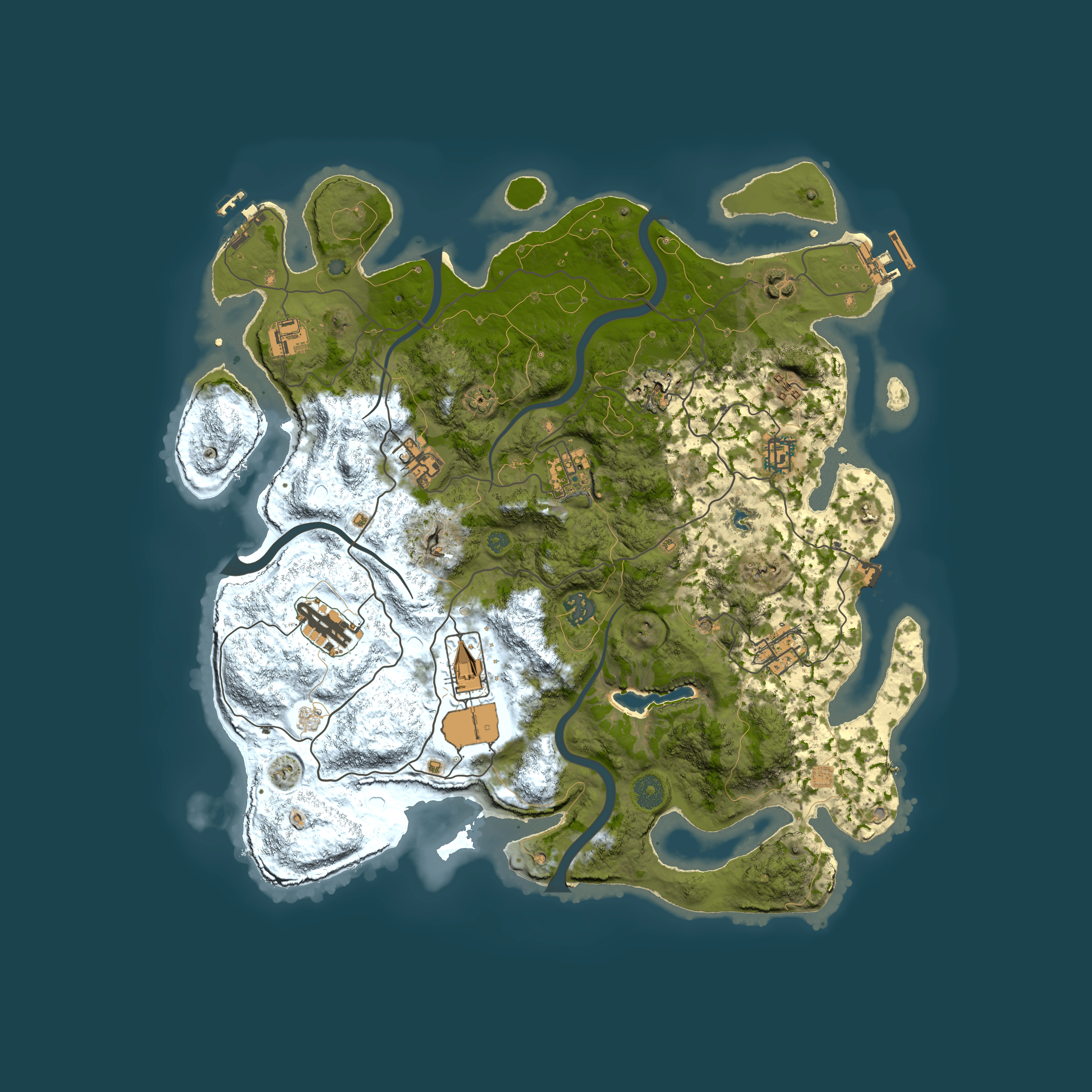 Full top-down render of Rust map seed 5764252, 4000x4000m