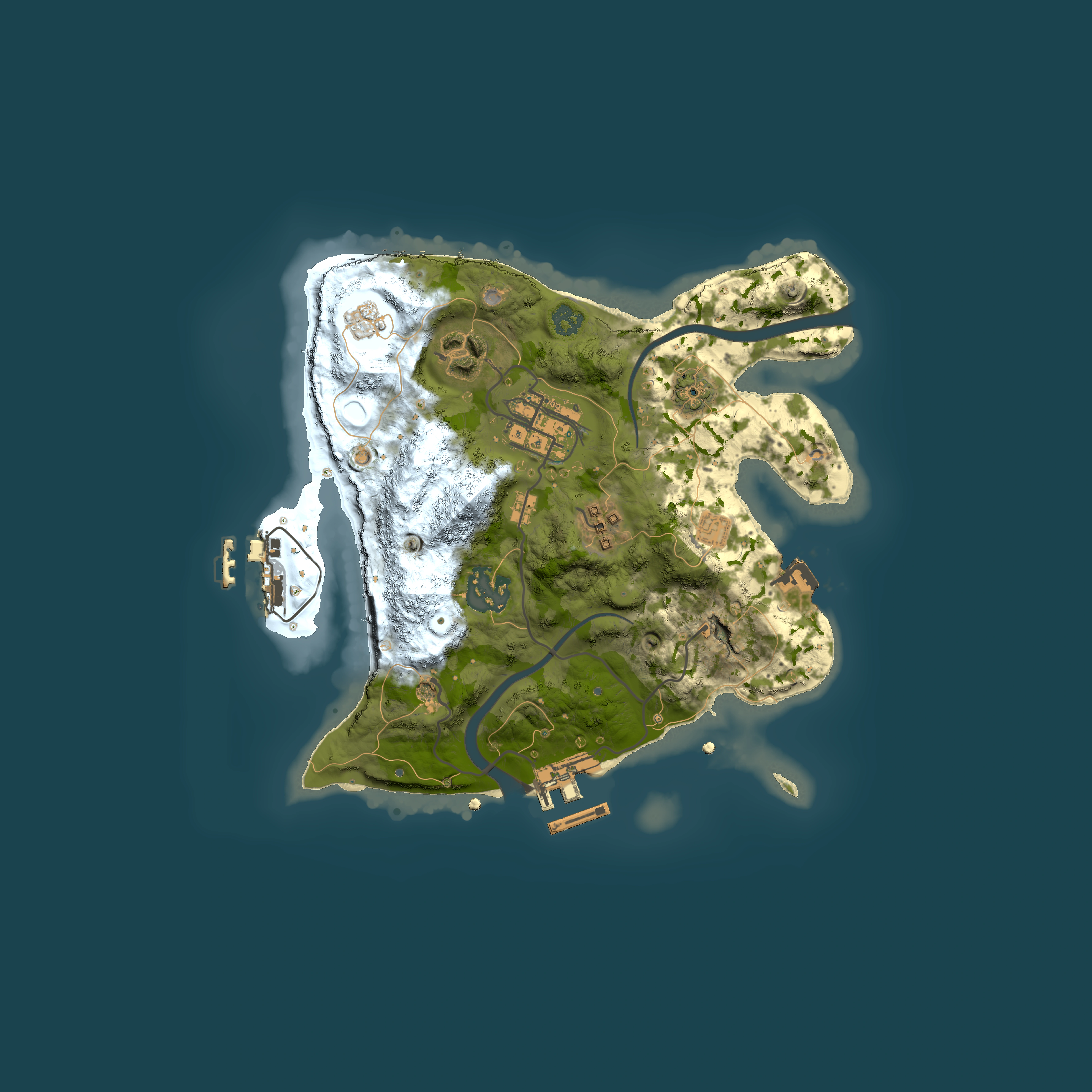 Full top-down render of Rust map seed 1574122430, 2500x2500m