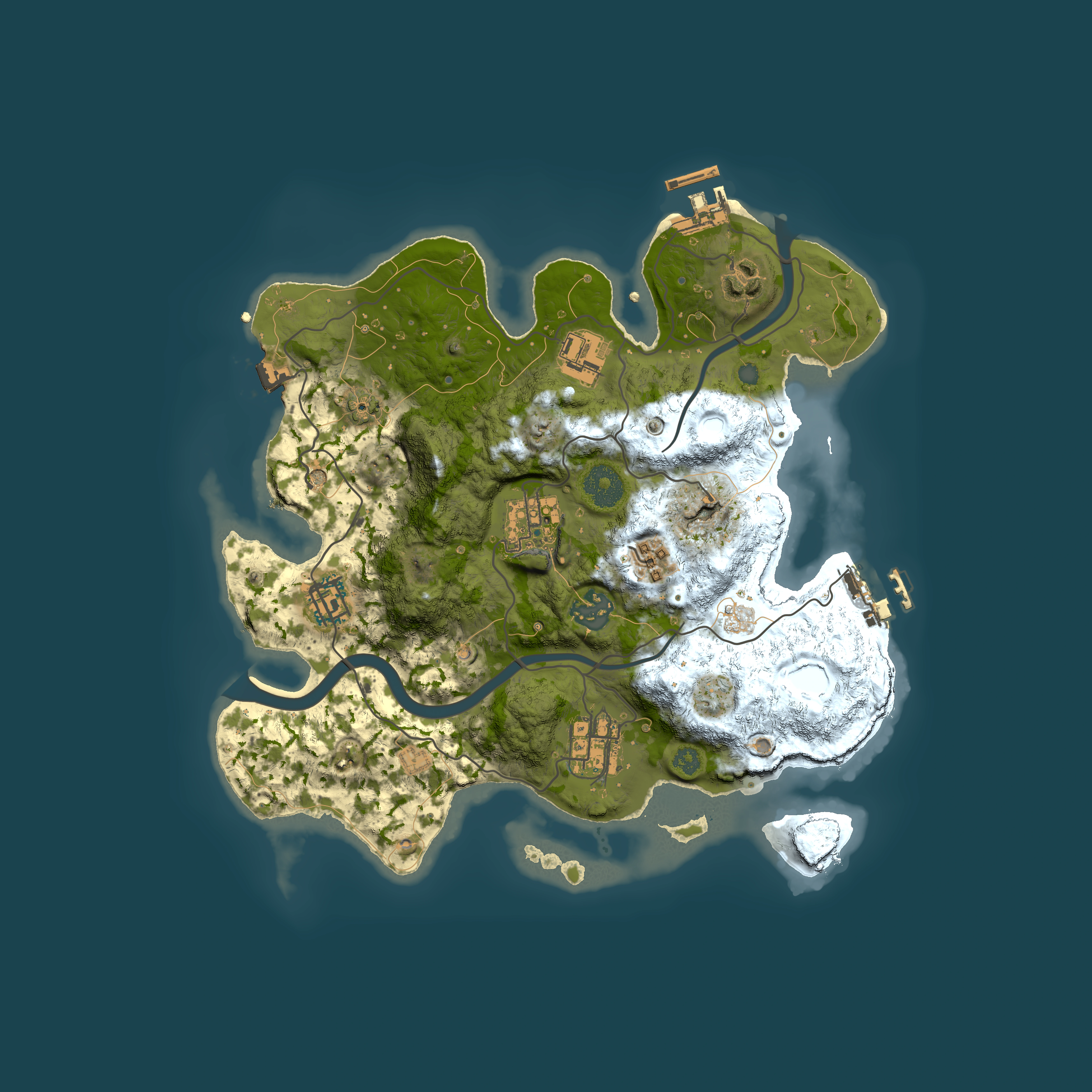 Full top-down render of Rust map seed 1430886120, 3000x3000m