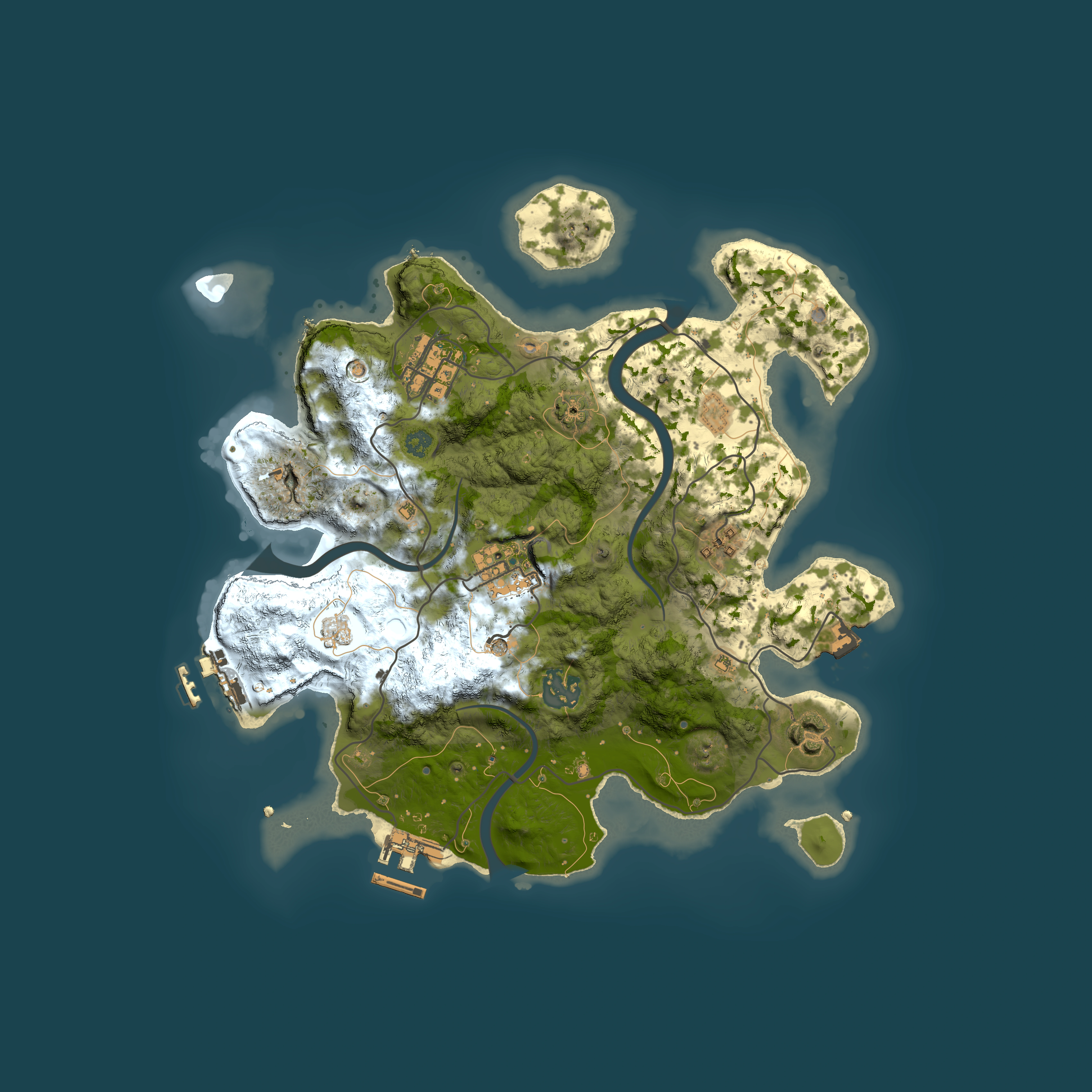 Full top-down render of Rust map seed 142126579, 3000x3000m