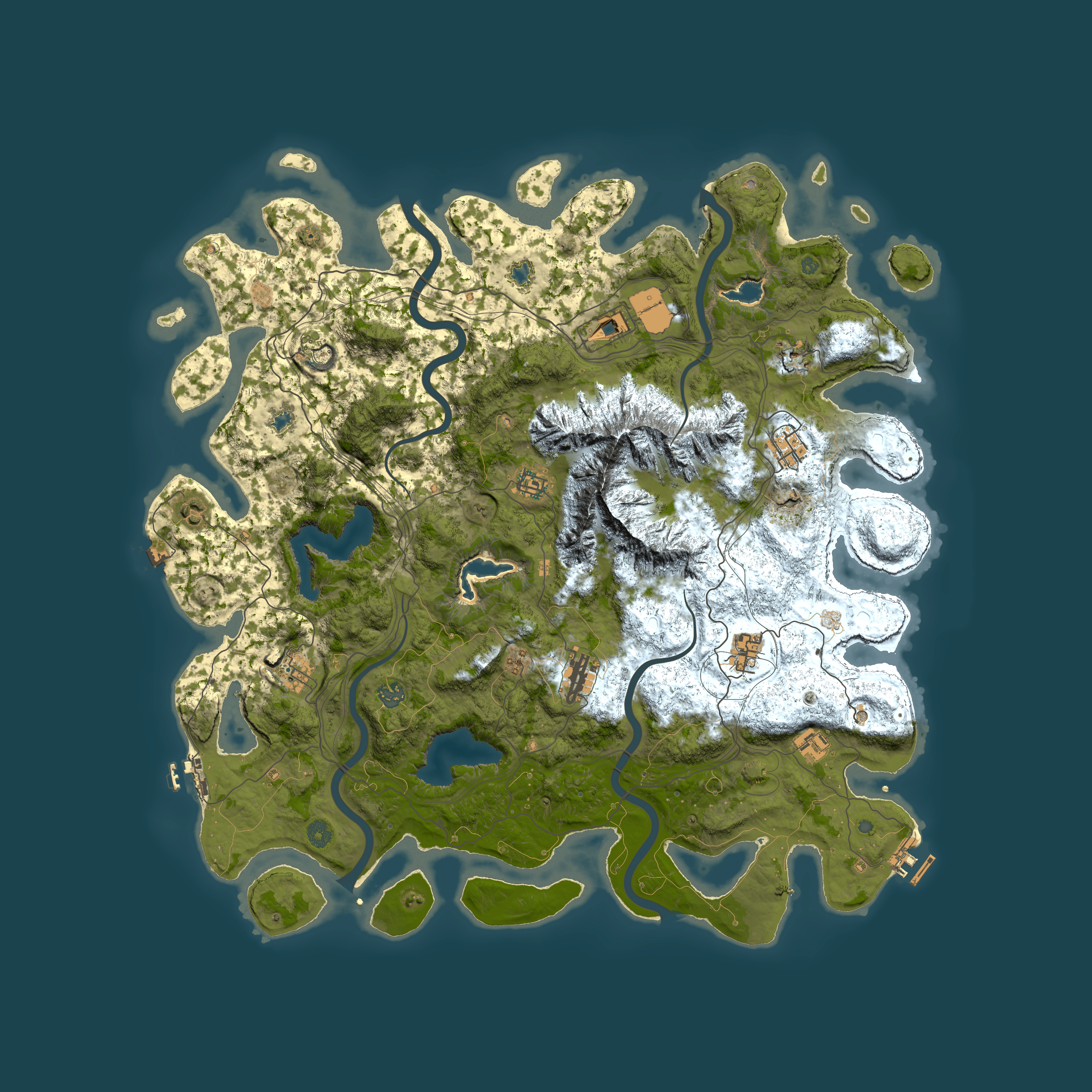 Full top-down render of Rust map seed 1174824591, 5000x5000m