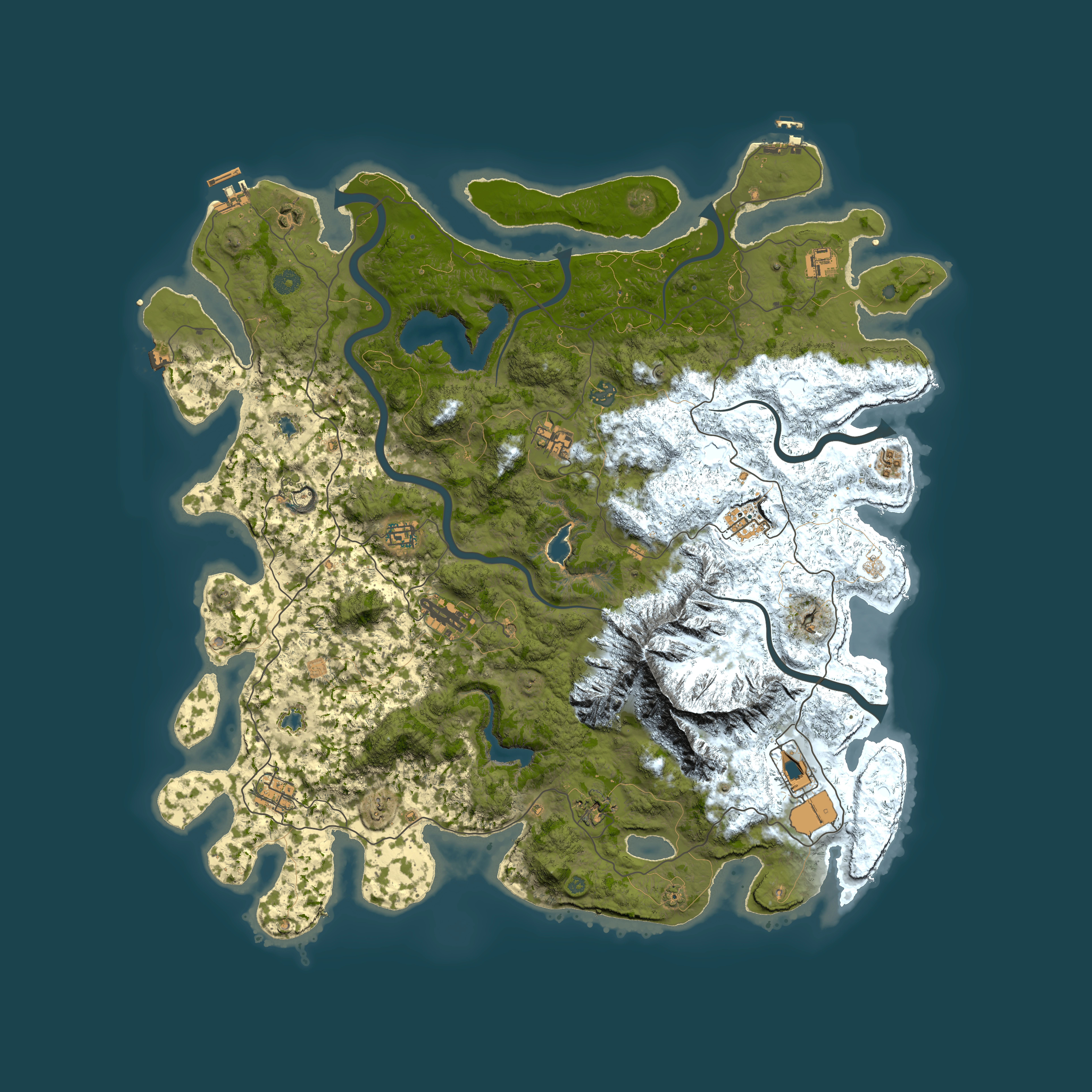 Full top-down render of Rust map seed 384612104, 5000x5000m