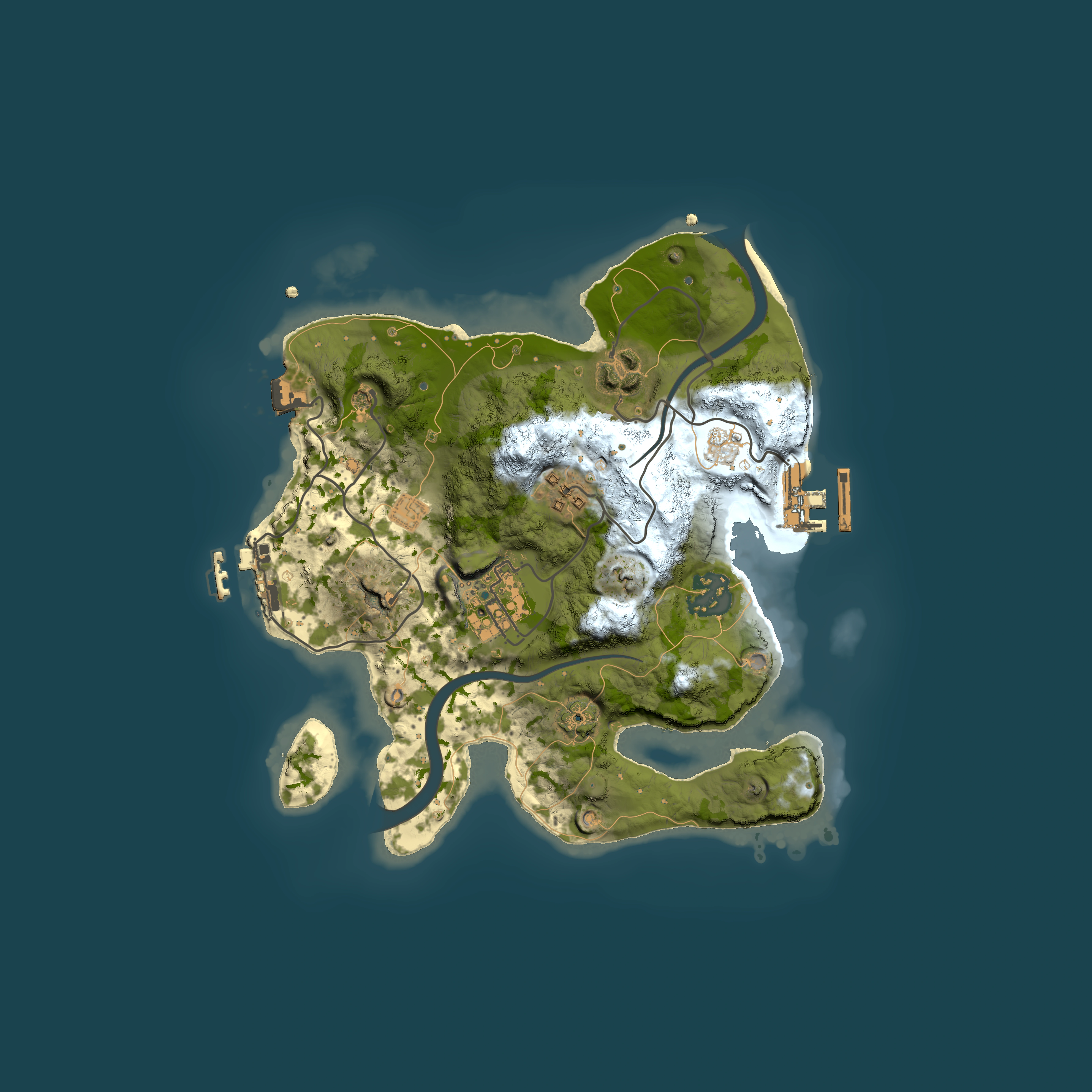Full top-down render of Rust map seed 1923035009, 2500x2500m