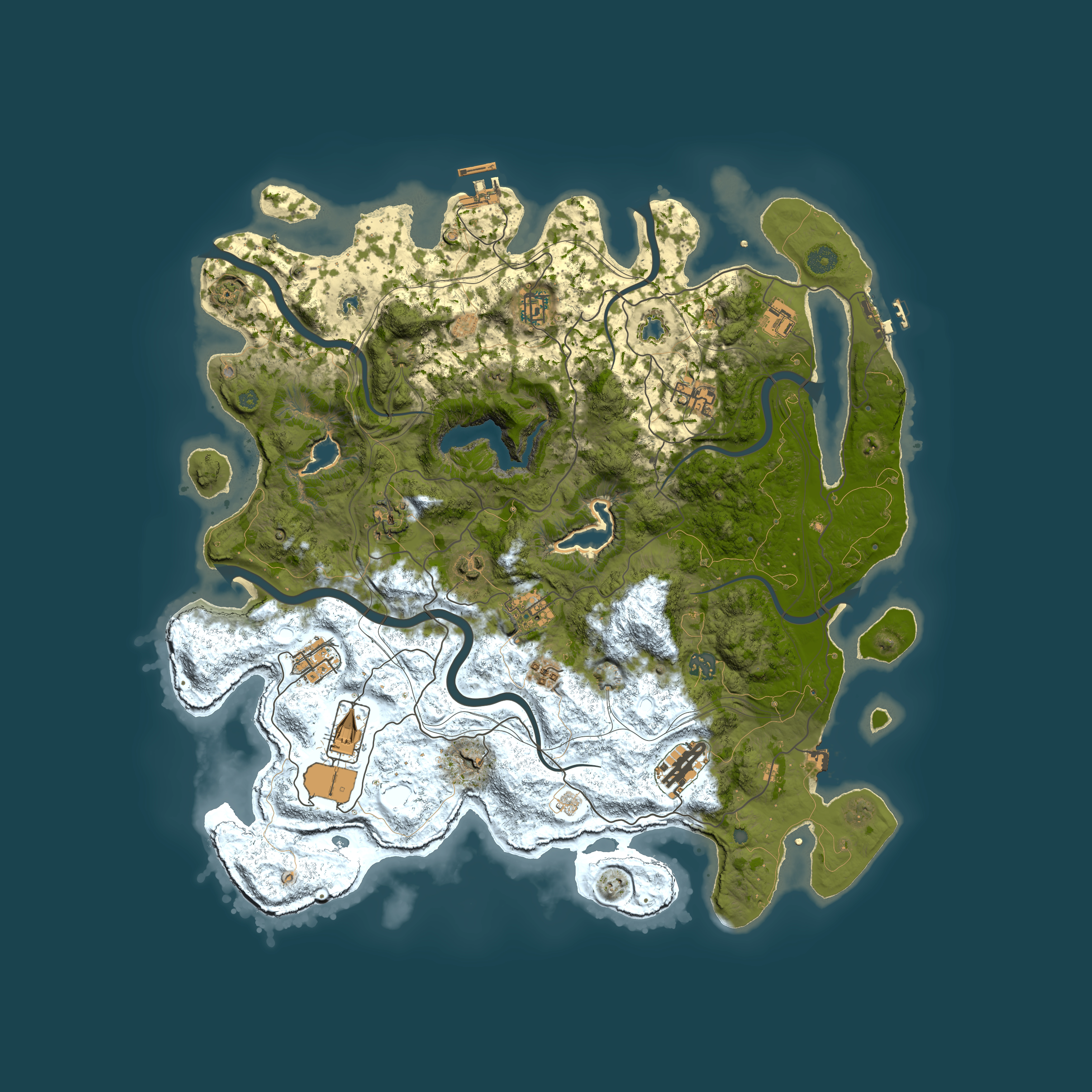 Full top-down render of Rust map seed 26485814, 4500x4500m
