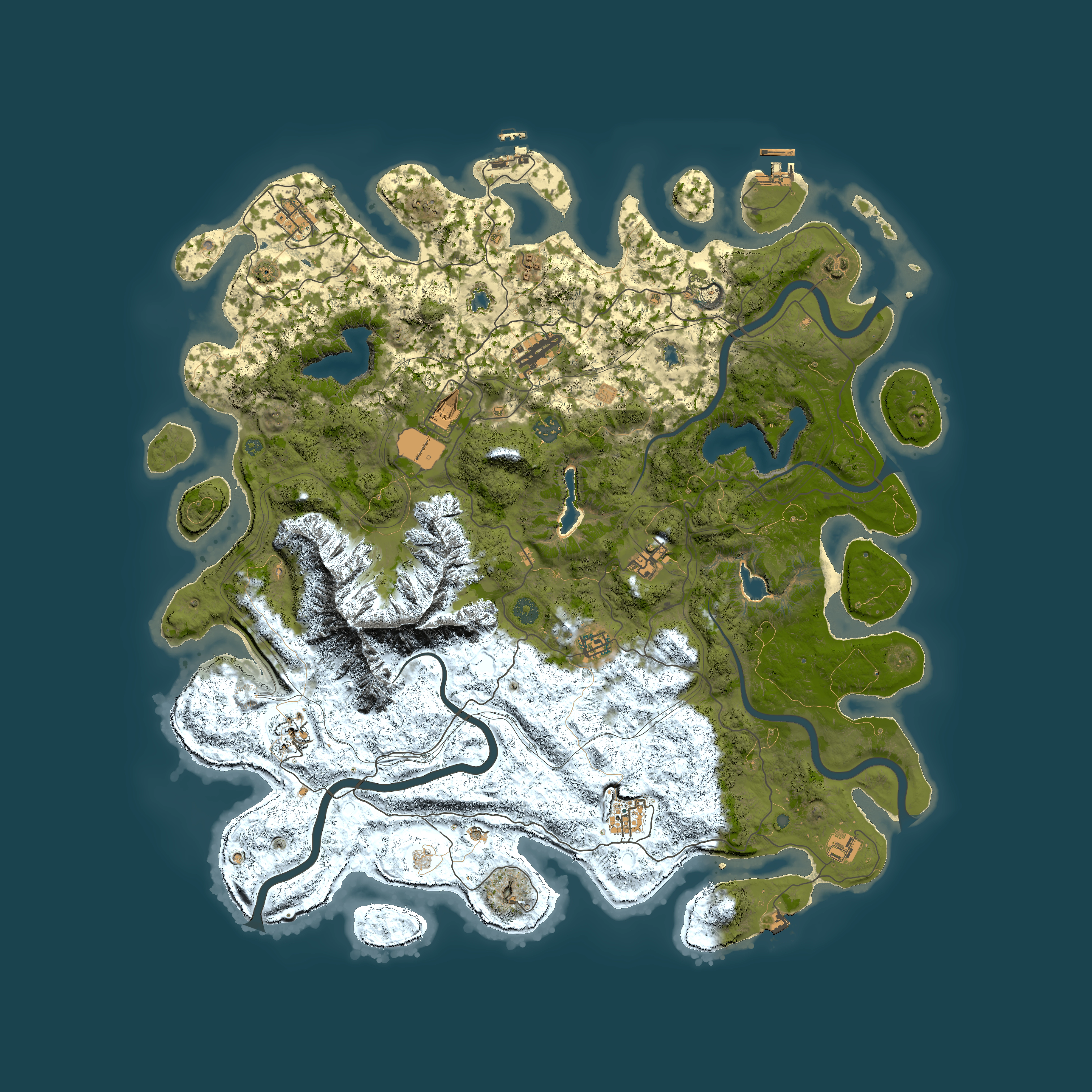 Full top-down render of Rust map seed 436046322, 5000x5000m