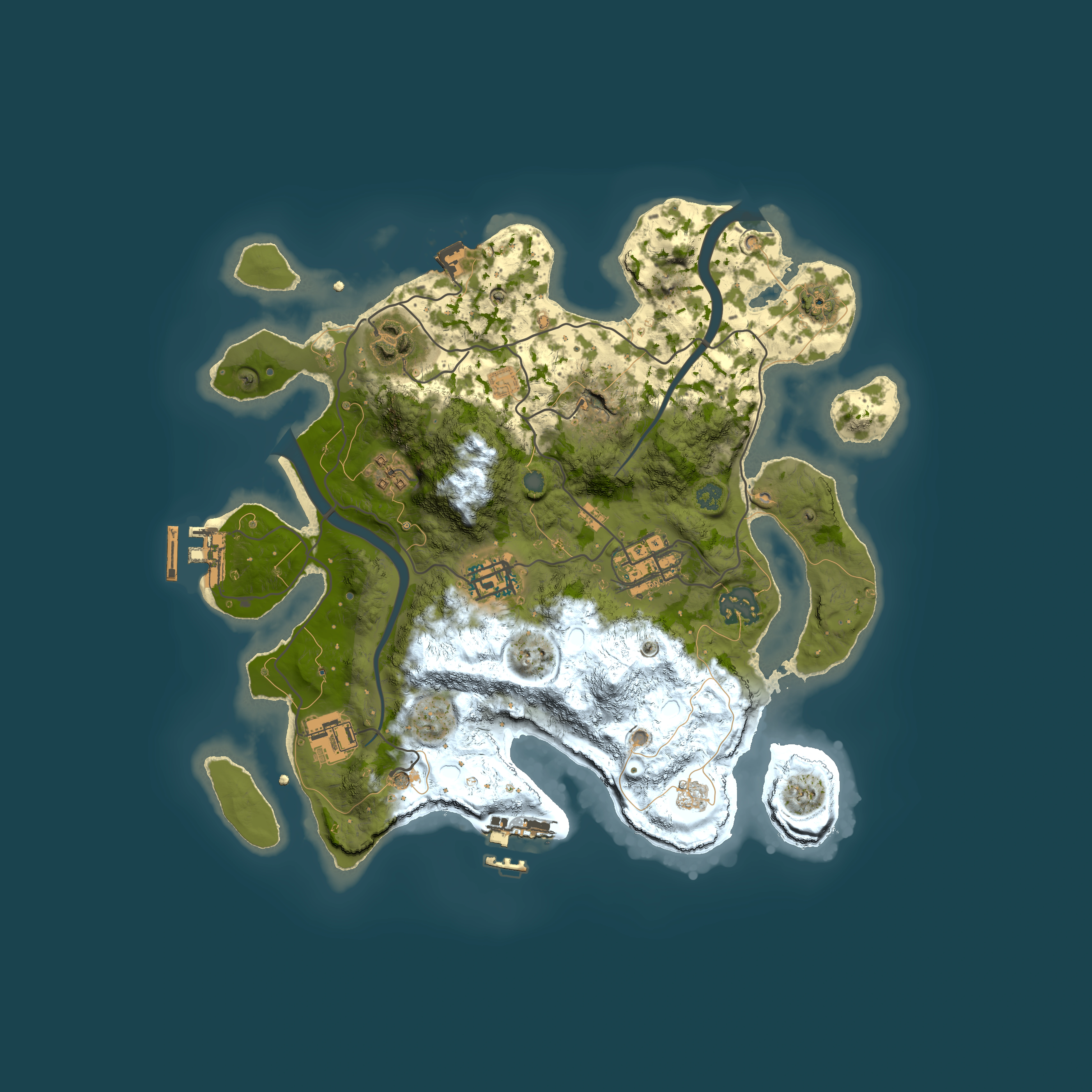 Full top-down render of Rust map seed 742605384, 3000x3000m