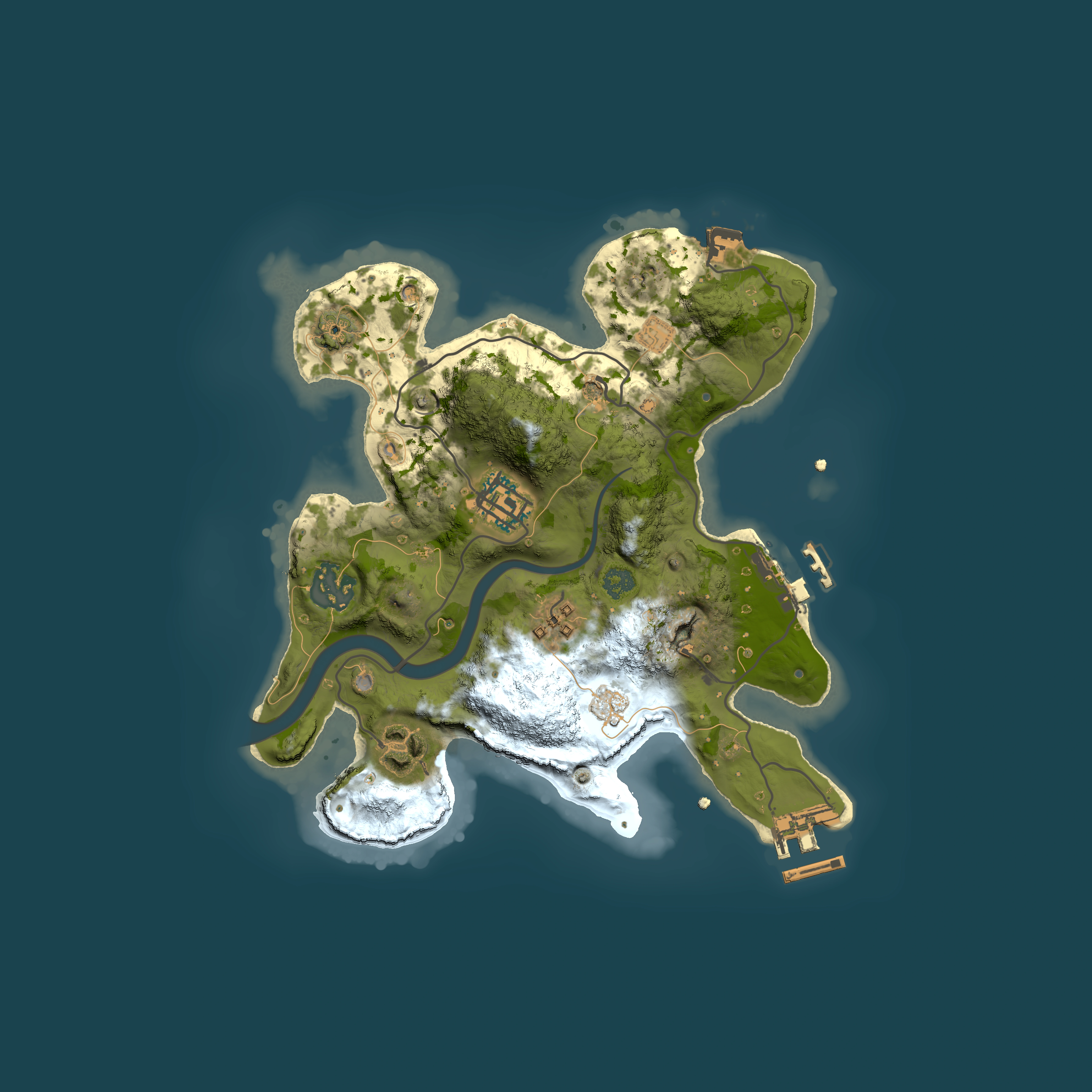 Full top-down render of Rust map seed 2047699205, 2500x2500m