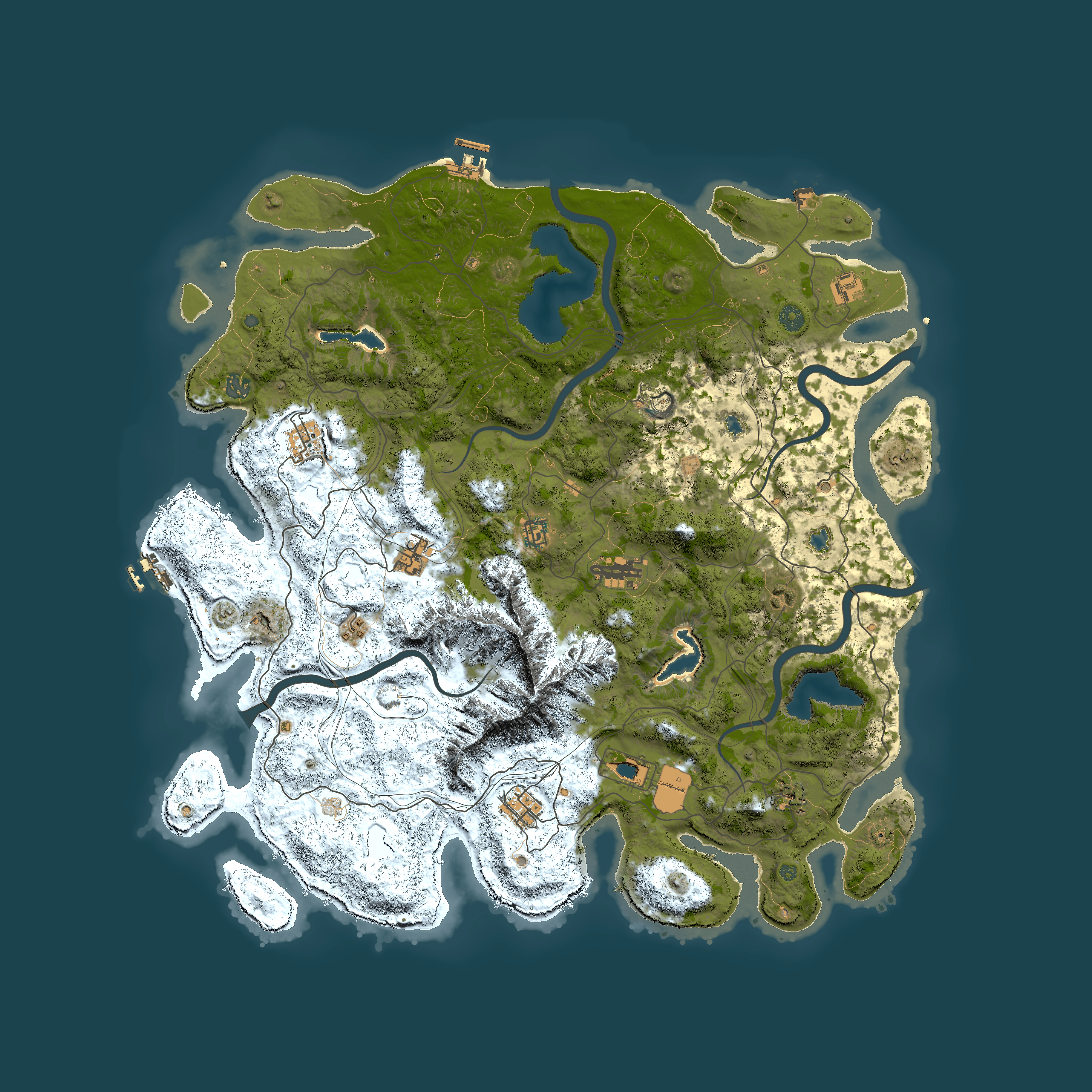 Full top-down render of Rust map seed 1593132202, 5000x5000m