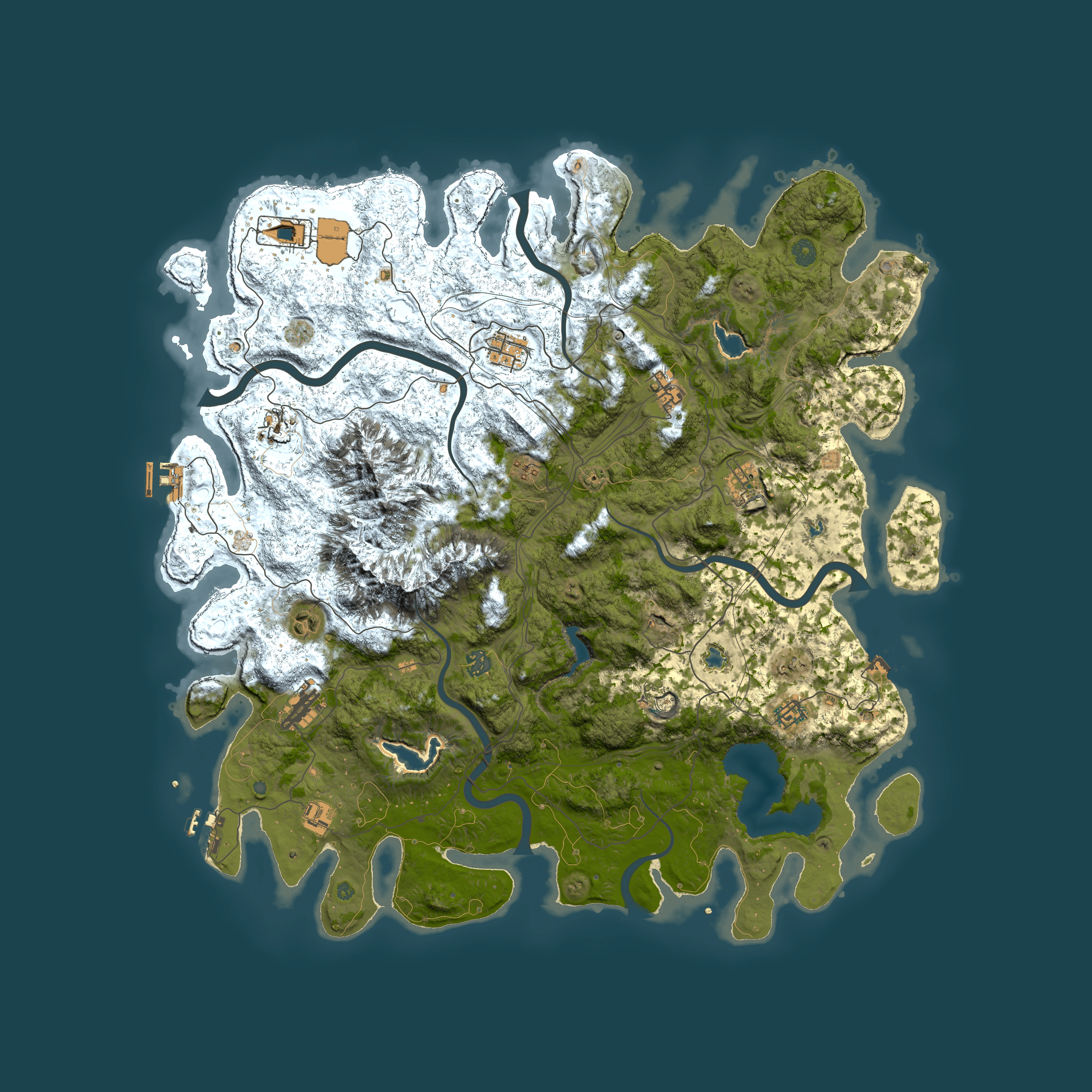 Full top-down render of Rust map seed 107416030, 5000x5000m