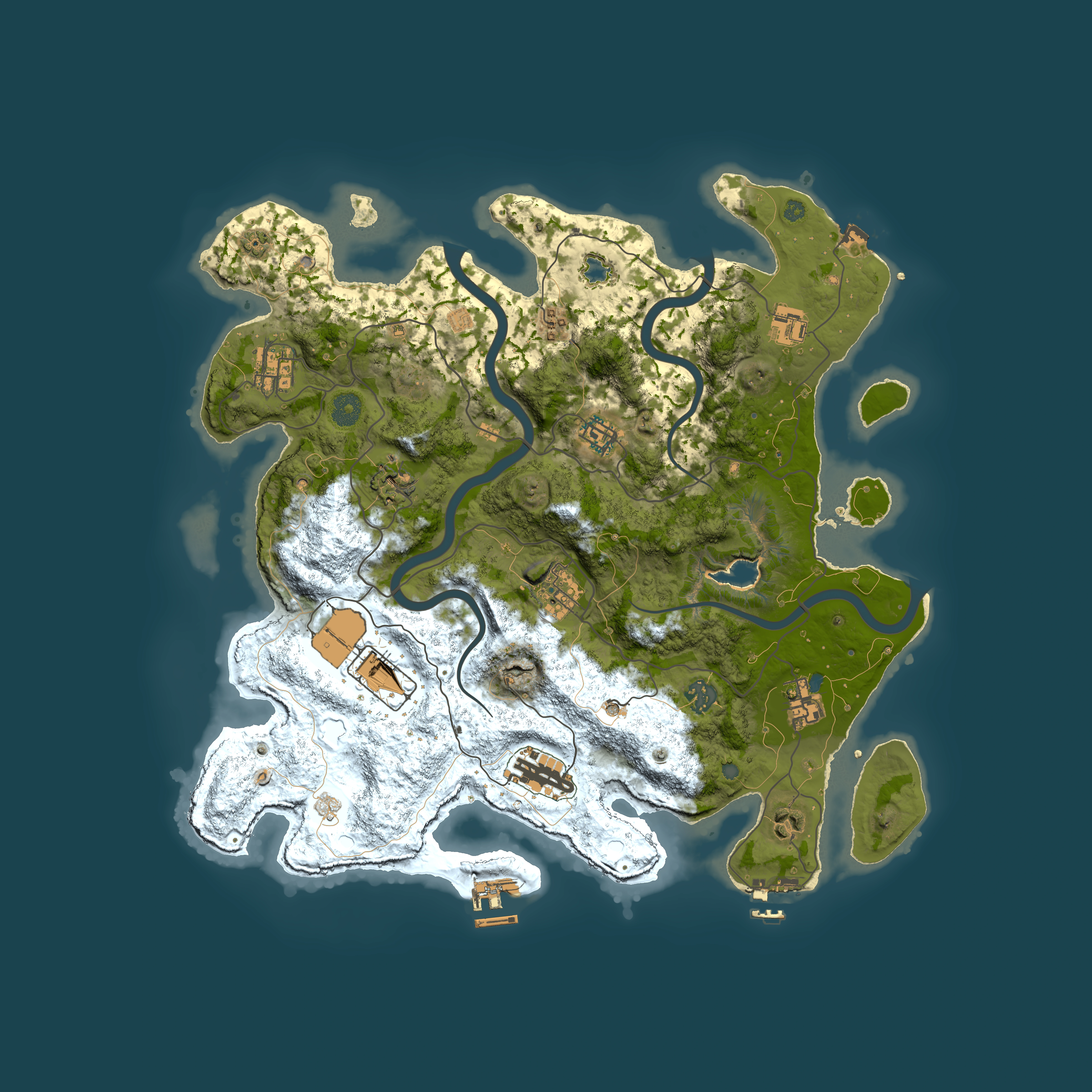Full top-down render of Rust map seed 2028250384, 4000x4000m