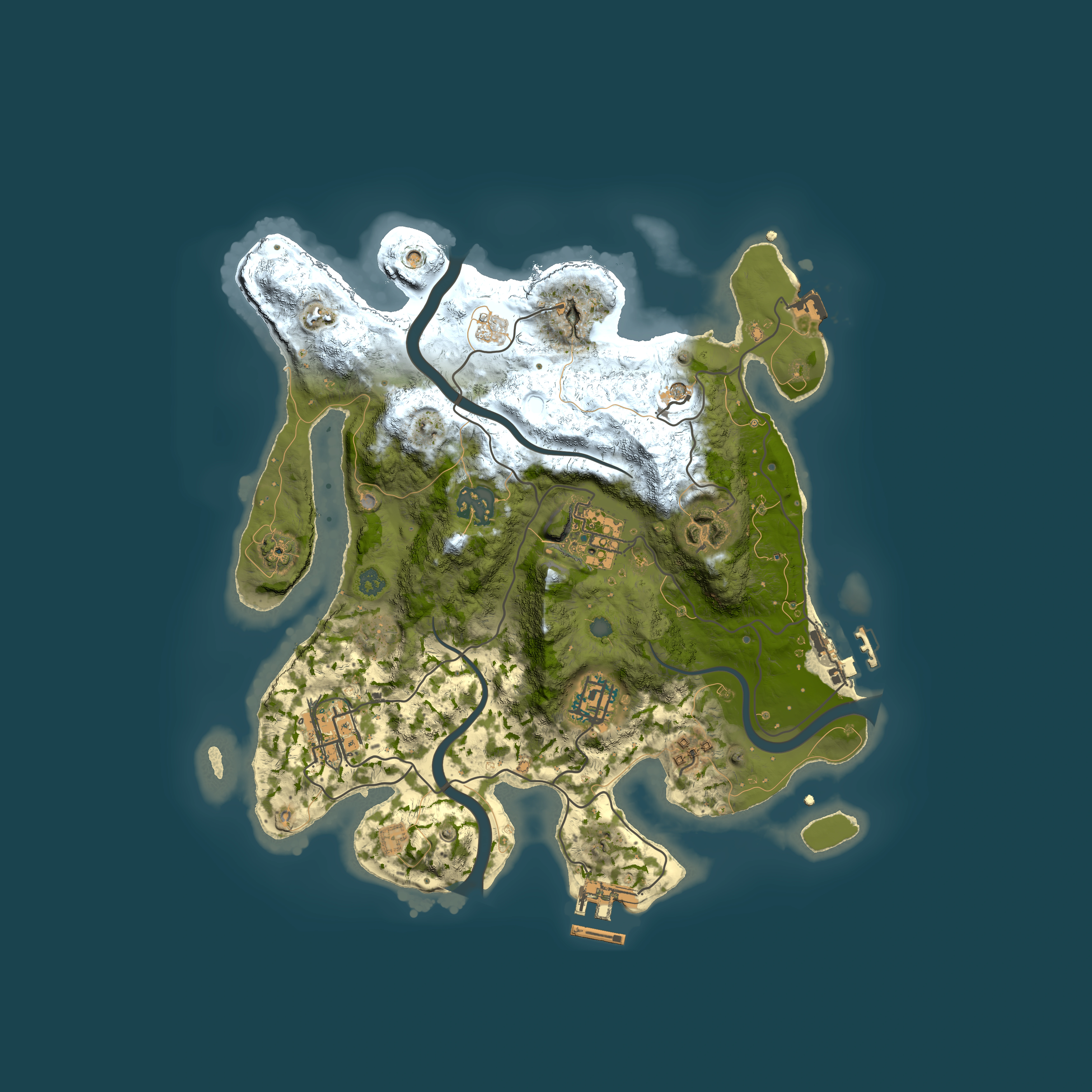 Full top-down render of Rust map seed 130933569, 3000x3000m