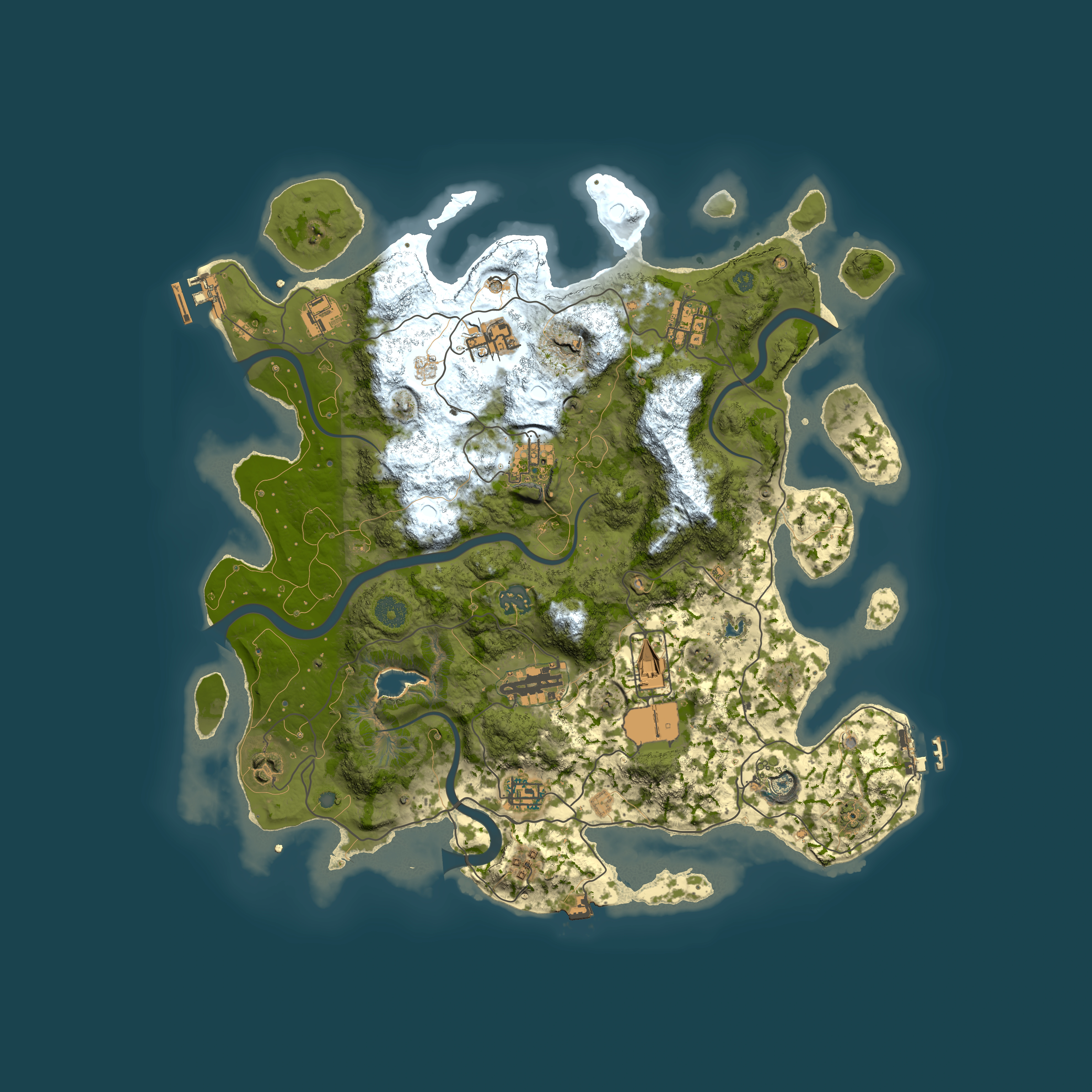 Full top-down render of Rust map seed 661287564, 4000x4000m