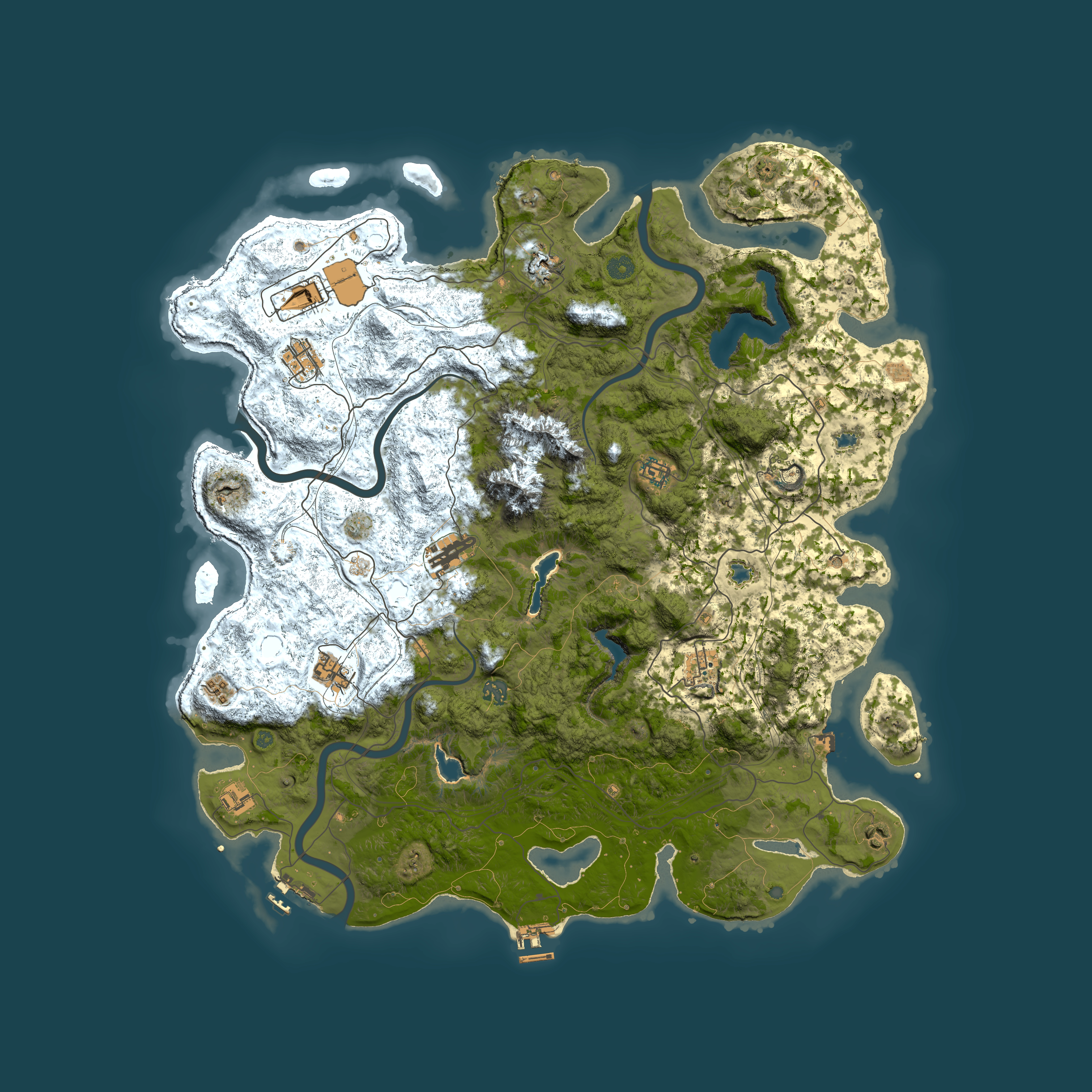Full top-down render of Rust map seed 993285489, 5000x5000m