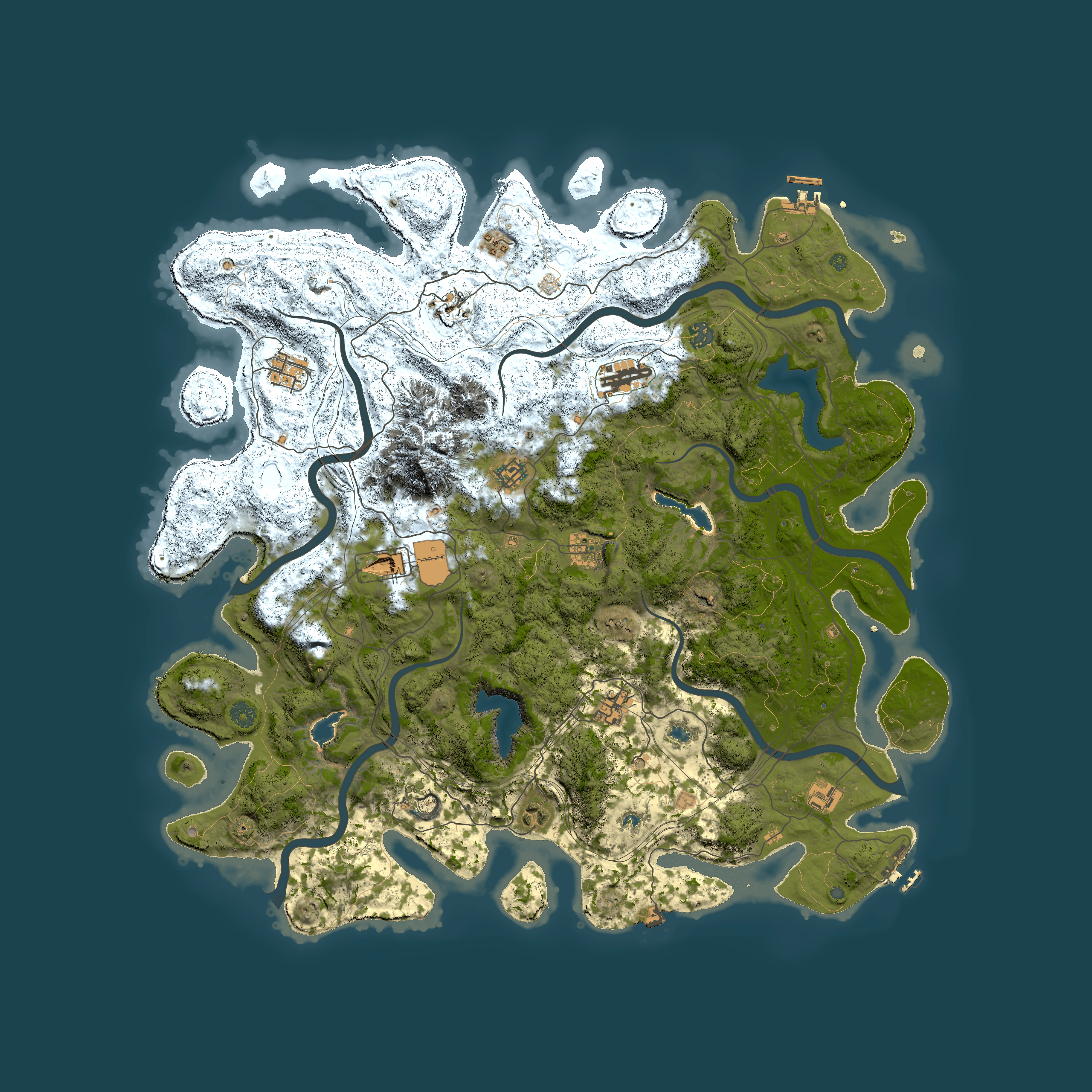Full top-down render of Rust map seed 1961257958, 5000x5000m