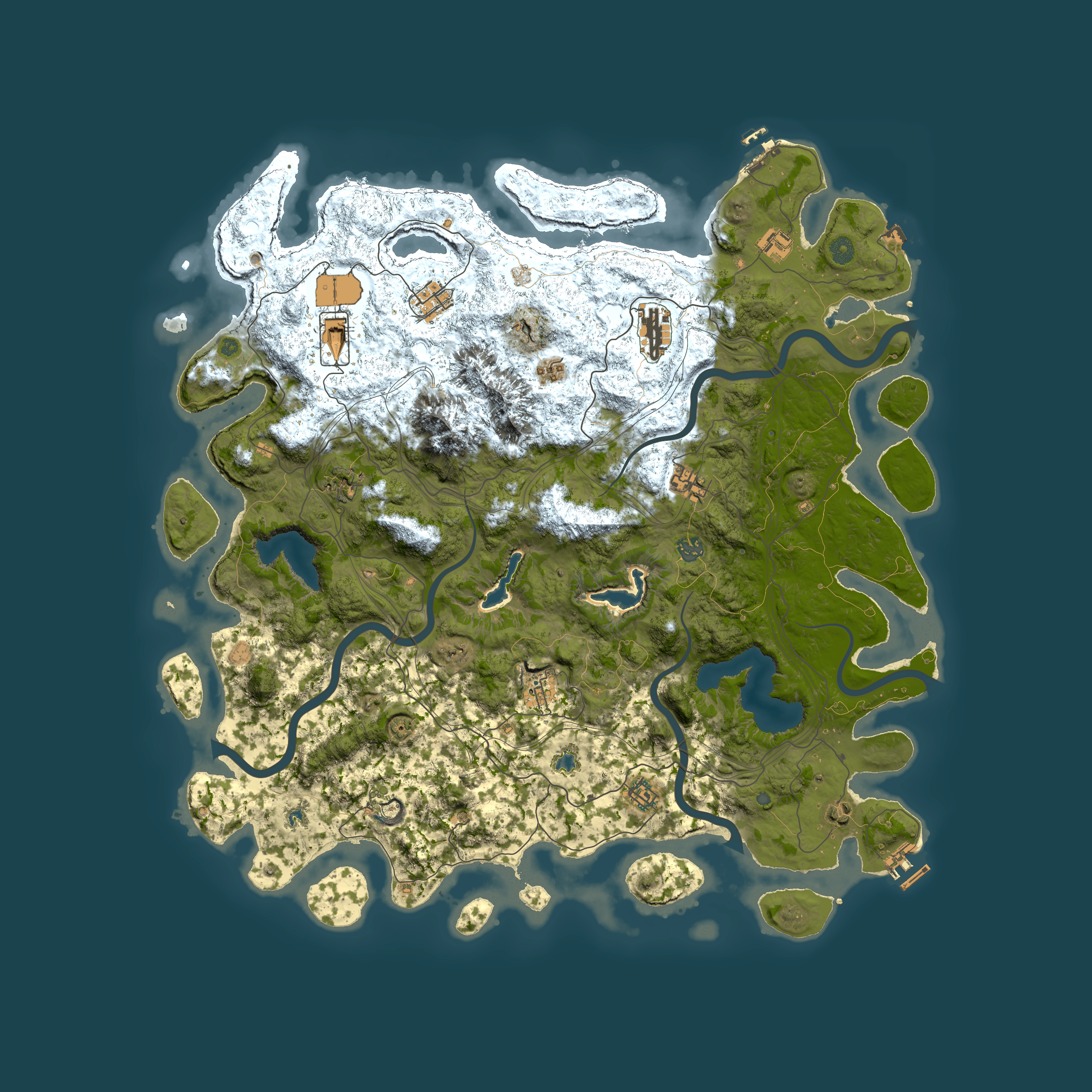 Full top-down render of Rust map seed 1977886895, 5000x5000m