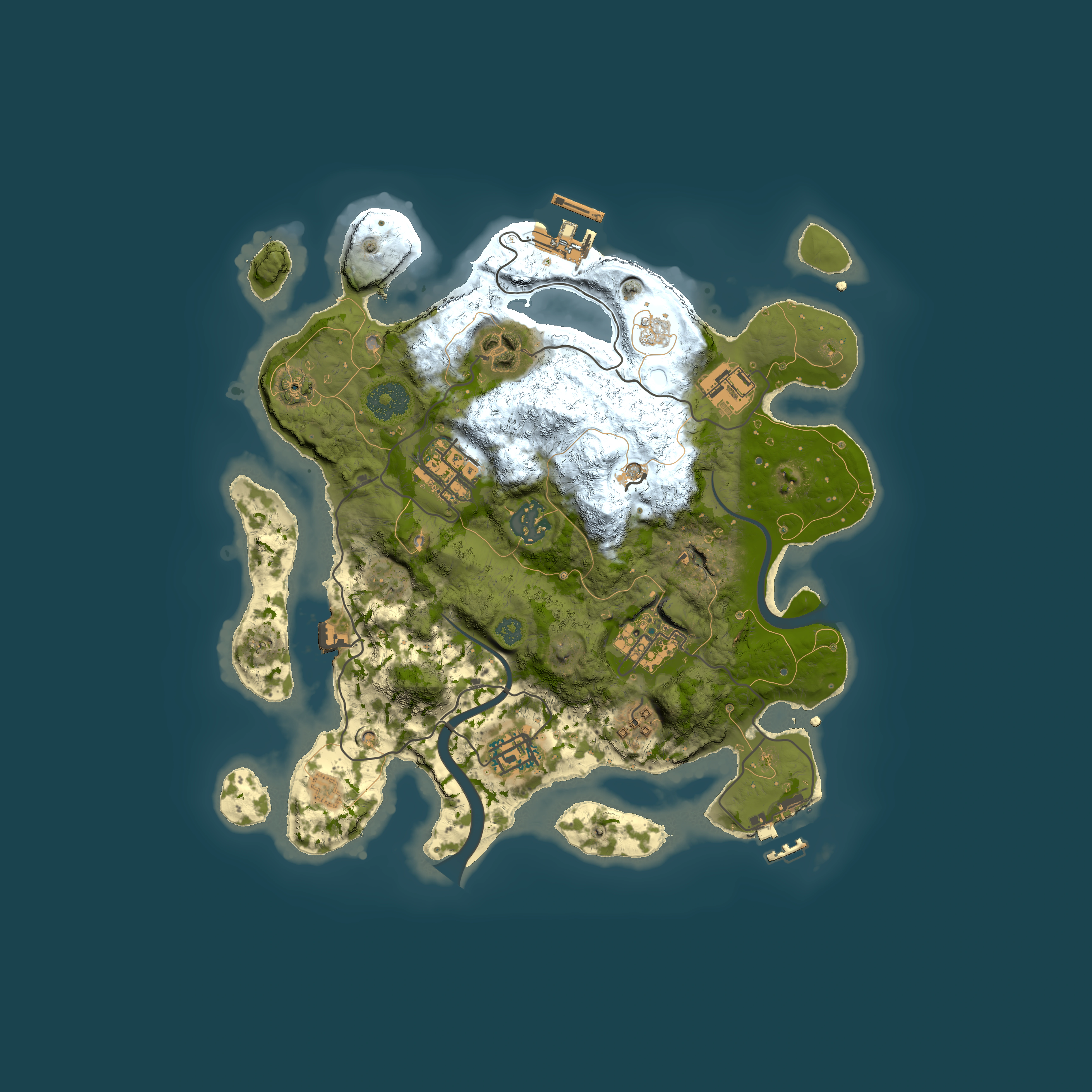 Full top-down render of Rust map seed 140661049, 3000x3000m